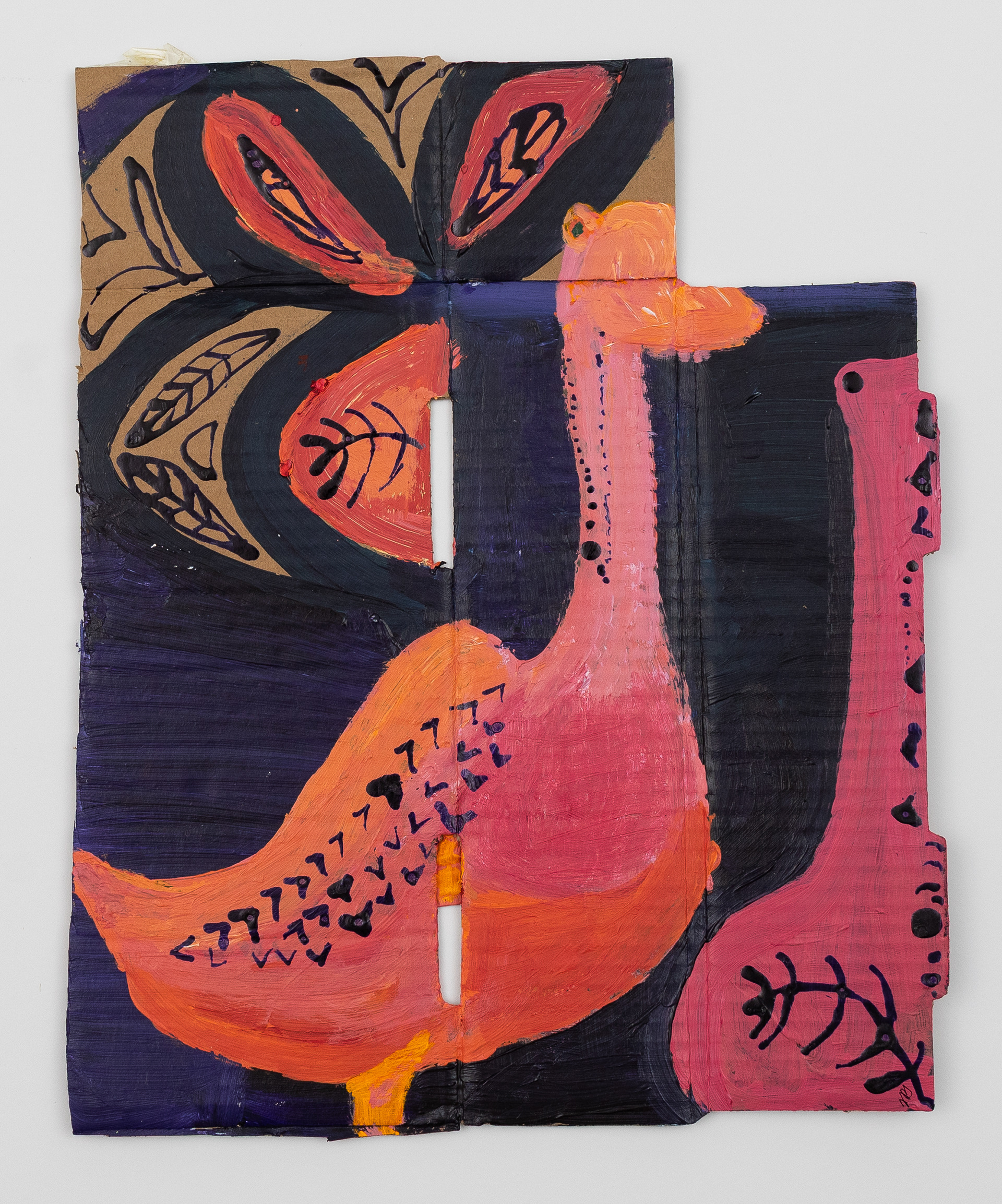 A Duck's Dialogue: Acrylic and Ink on Cardboard; 35 x 21cm