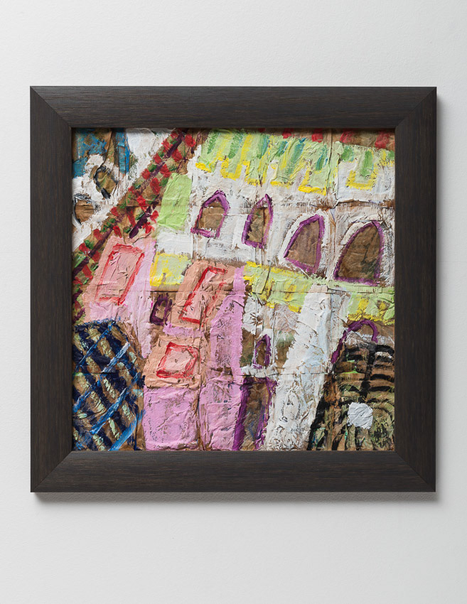 The Barbican Roof and St Giles over a Cuppa Recycled, dried and emptied rooibos tea bags on board with acrylic 36.5 x 36.5 x 2