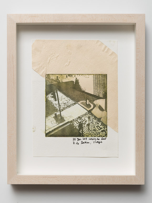 Pedestrian Crossing, Barbican (Vintage) Etching with chine-colle, mono print 28 x23 x 4 (framed with anti-reflective glass)