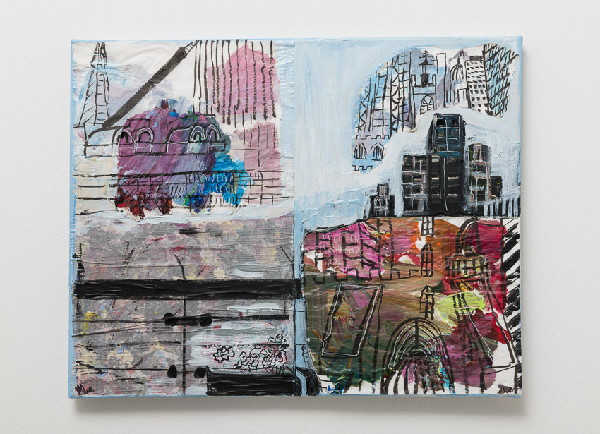 Our Home is the Entire City Recycled reversed palette papers, acrylic and ink on canvas 40.5 x 51.2 x 2