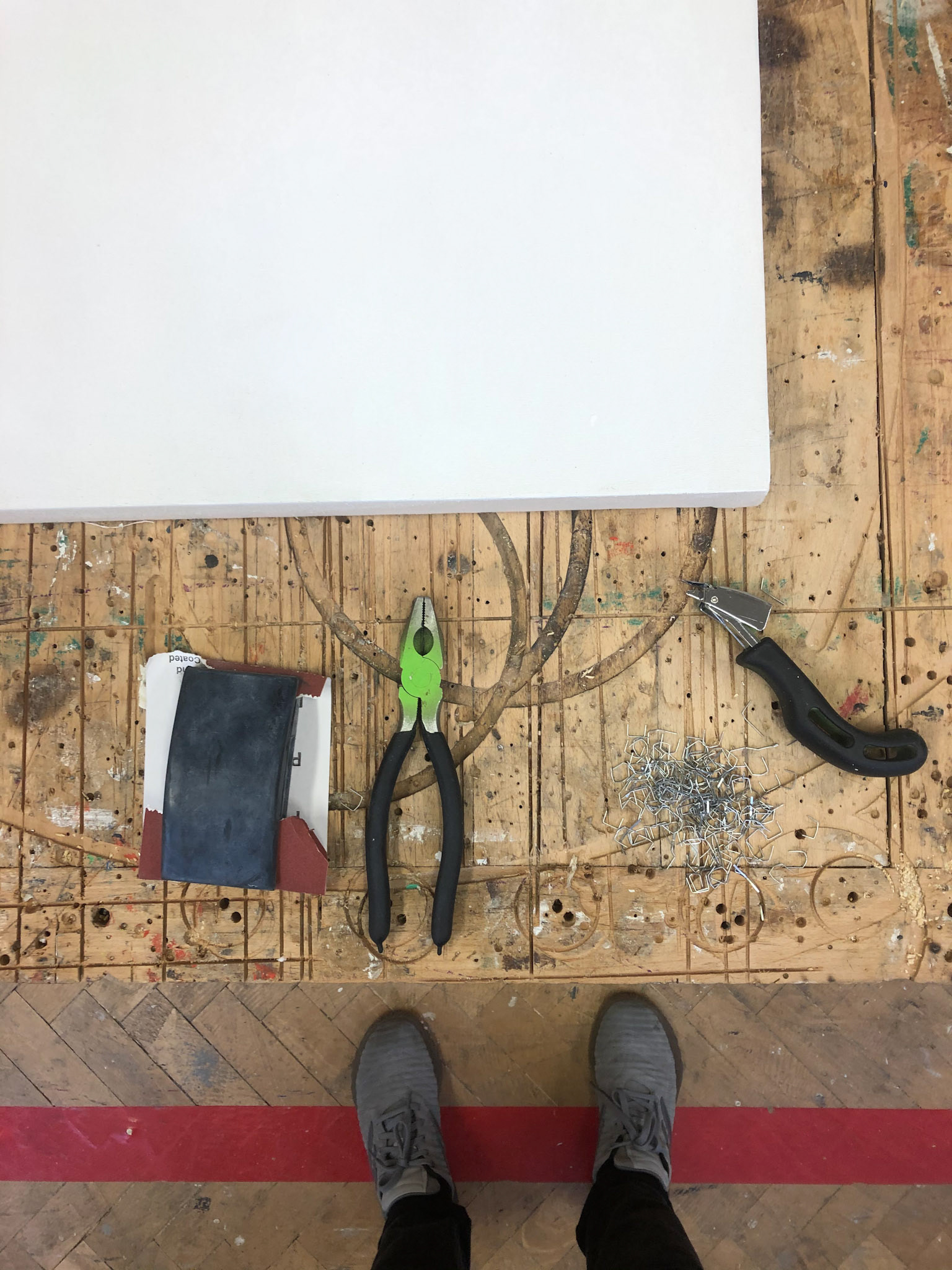 canvas stretching in the workshop.