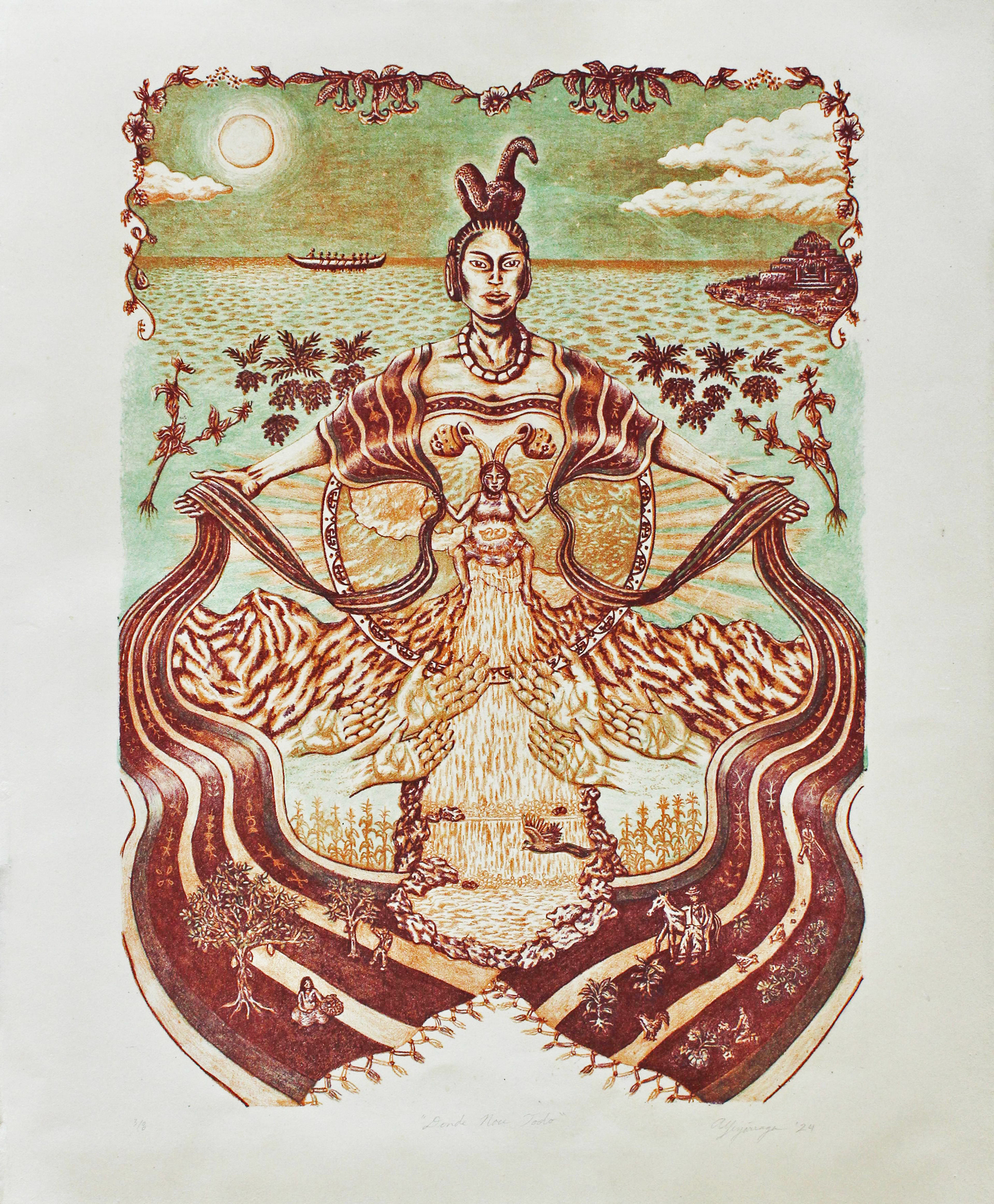 2024, Donde Nace Todo #3, 20" x 16.5", 3 layer - 3 color Lithograph on handmade paper