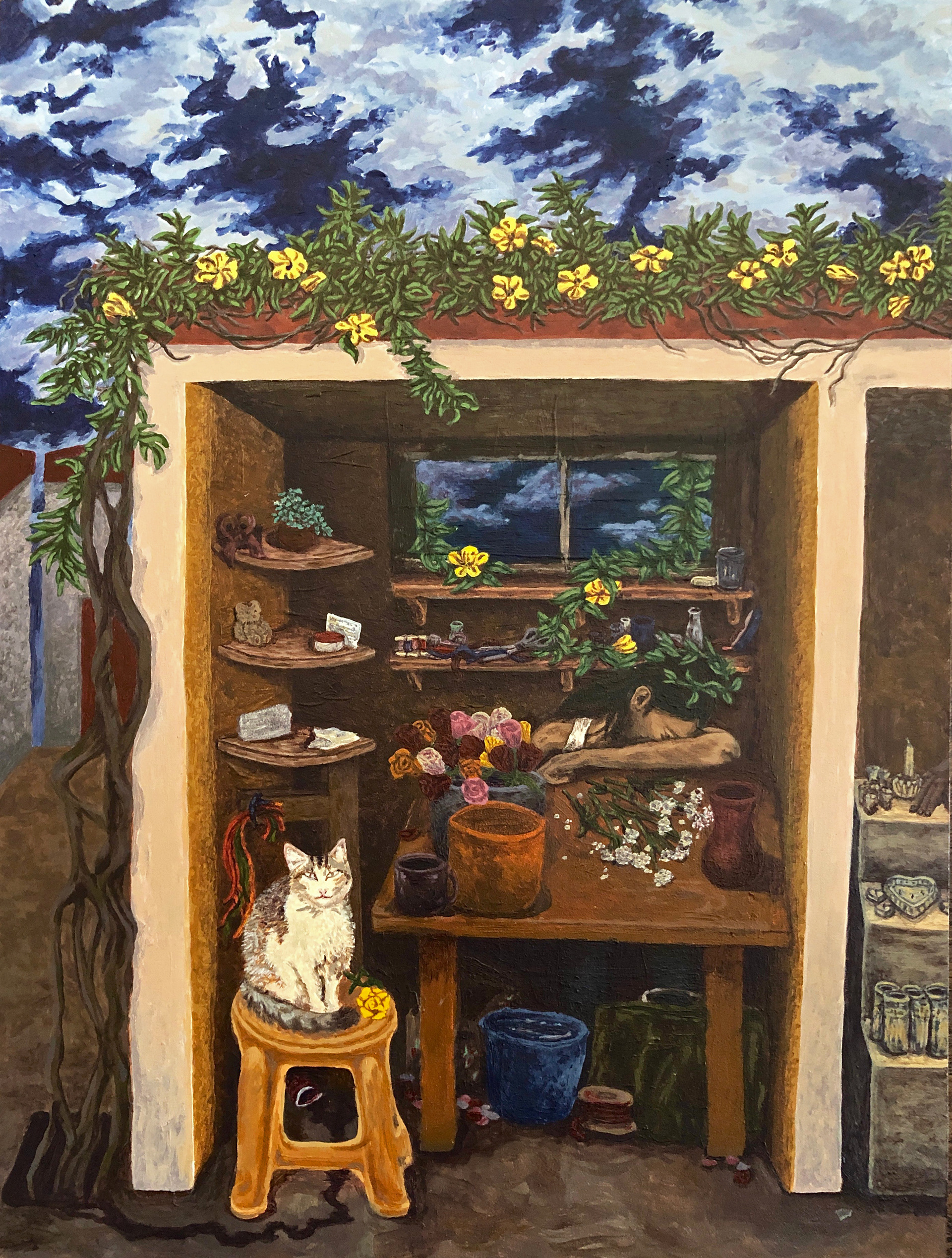 2023, La Soñadora, 9" x 12", Acrylic on wood panel