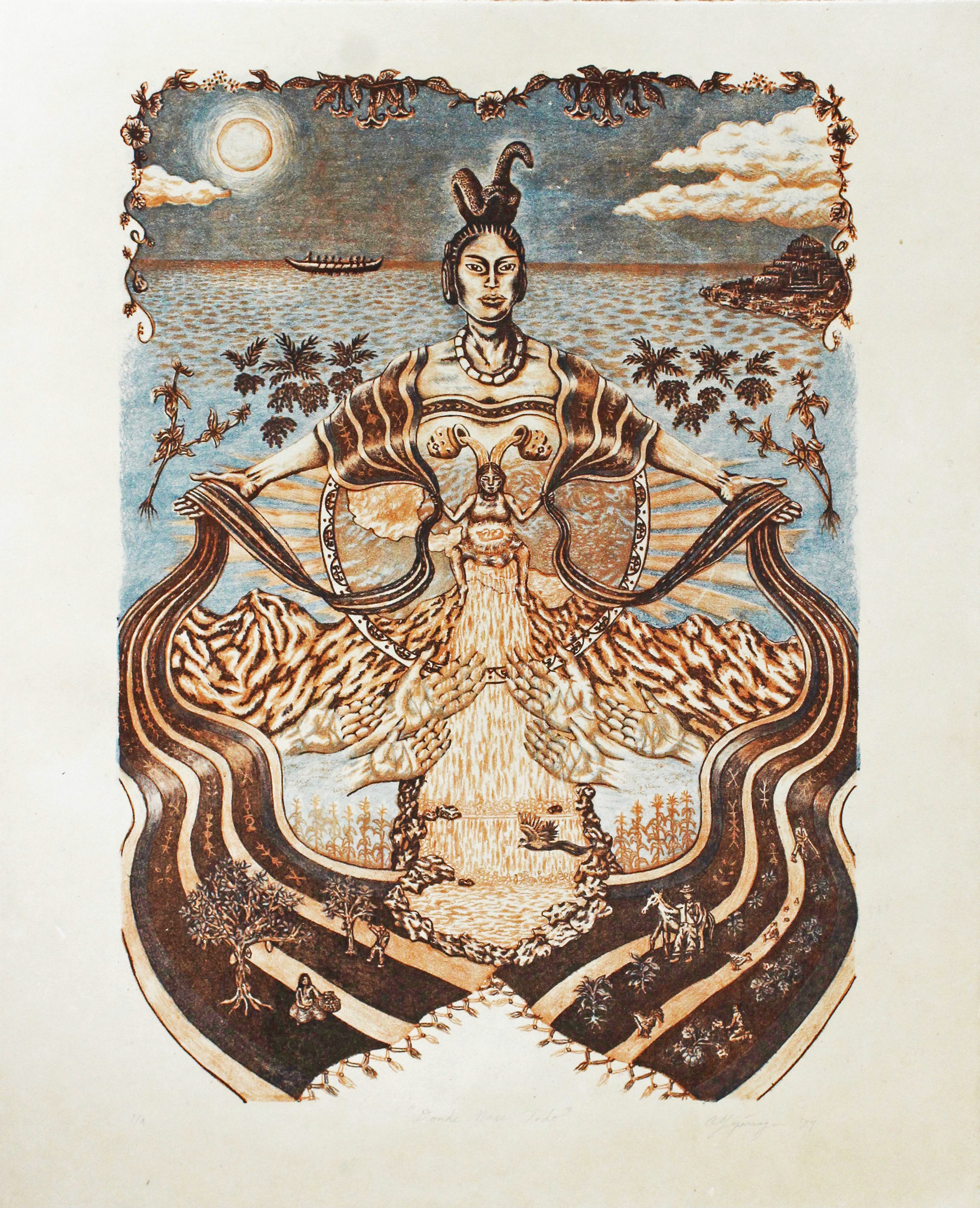 2024, Donde Nace Todo #1, 20" x 16.5", 3 layer - 3 color Lithograph on handmade paper