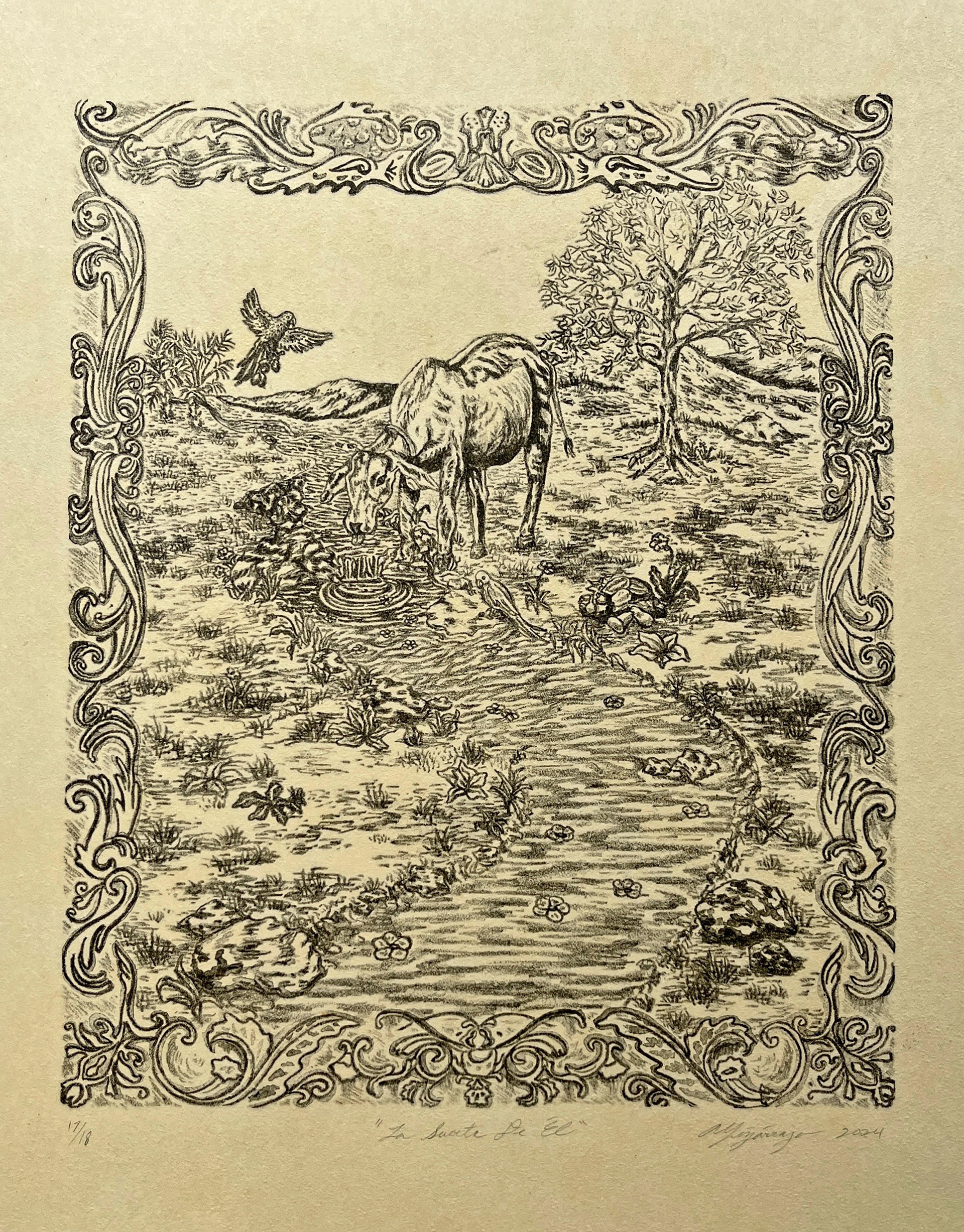 2024, La Suerte de Él, 15" x 12", Lithograph