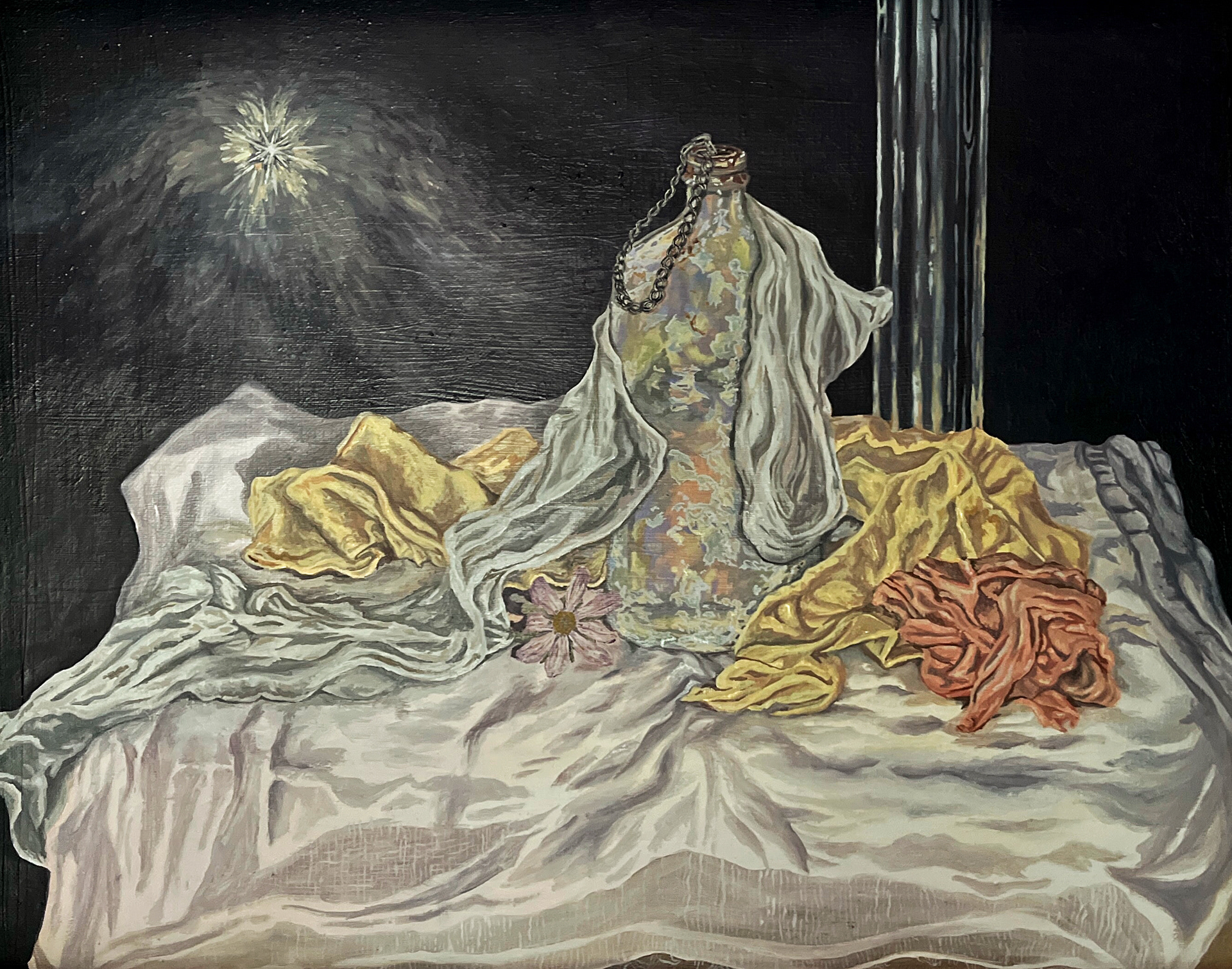 2023, Silk and Glass, 16" x 20", Oil painting on canvas
