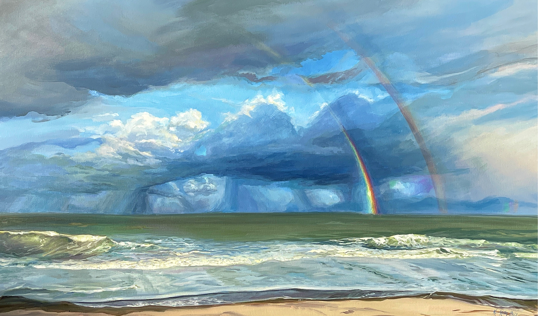 Storm Clearing with Double Rainbow © 2022 Kathleen Sienna Kelly Acrylic on Canvas, 50" w x 35" h x 1.5" d