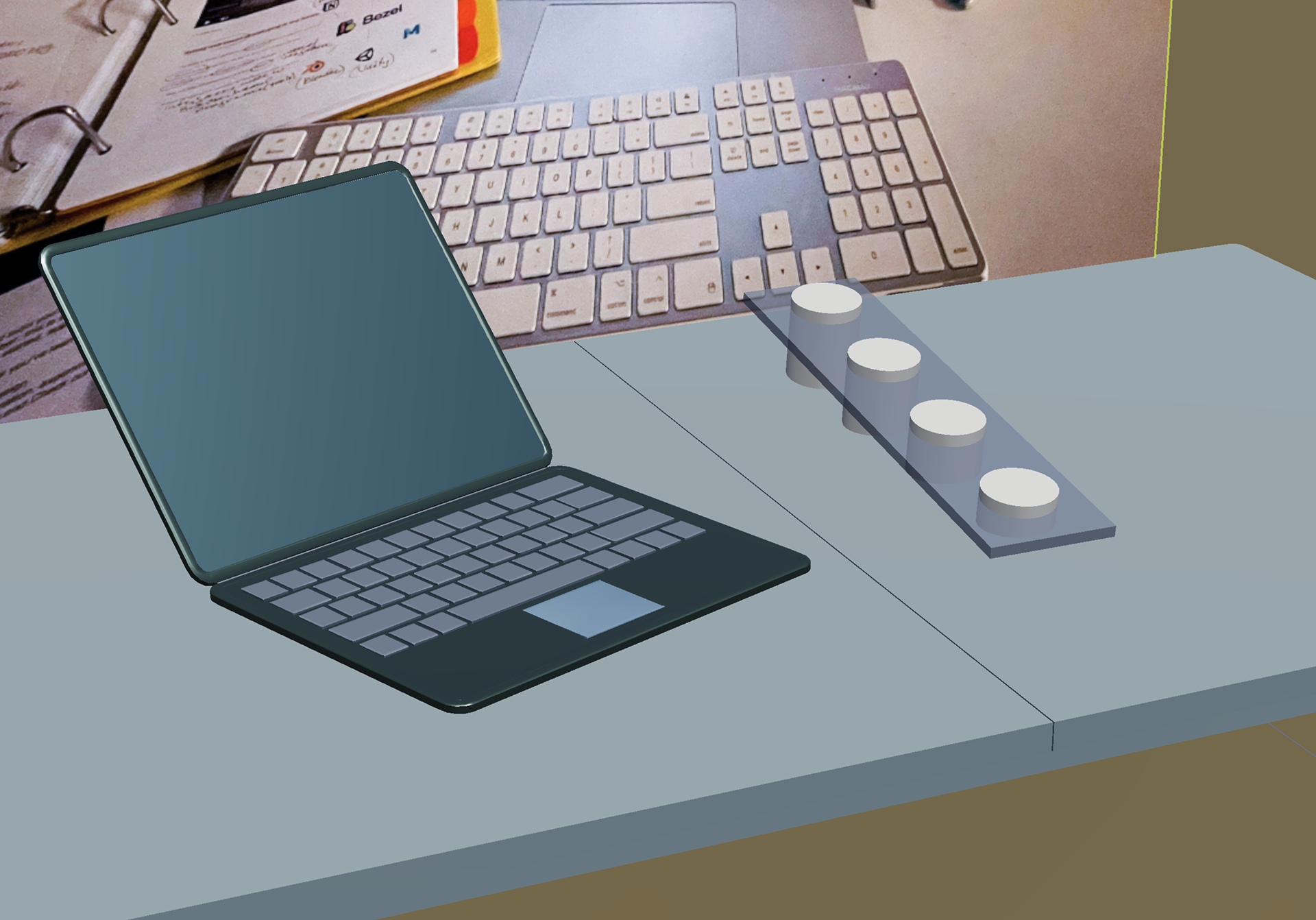 Imported image object (my workstation) as backsplash.