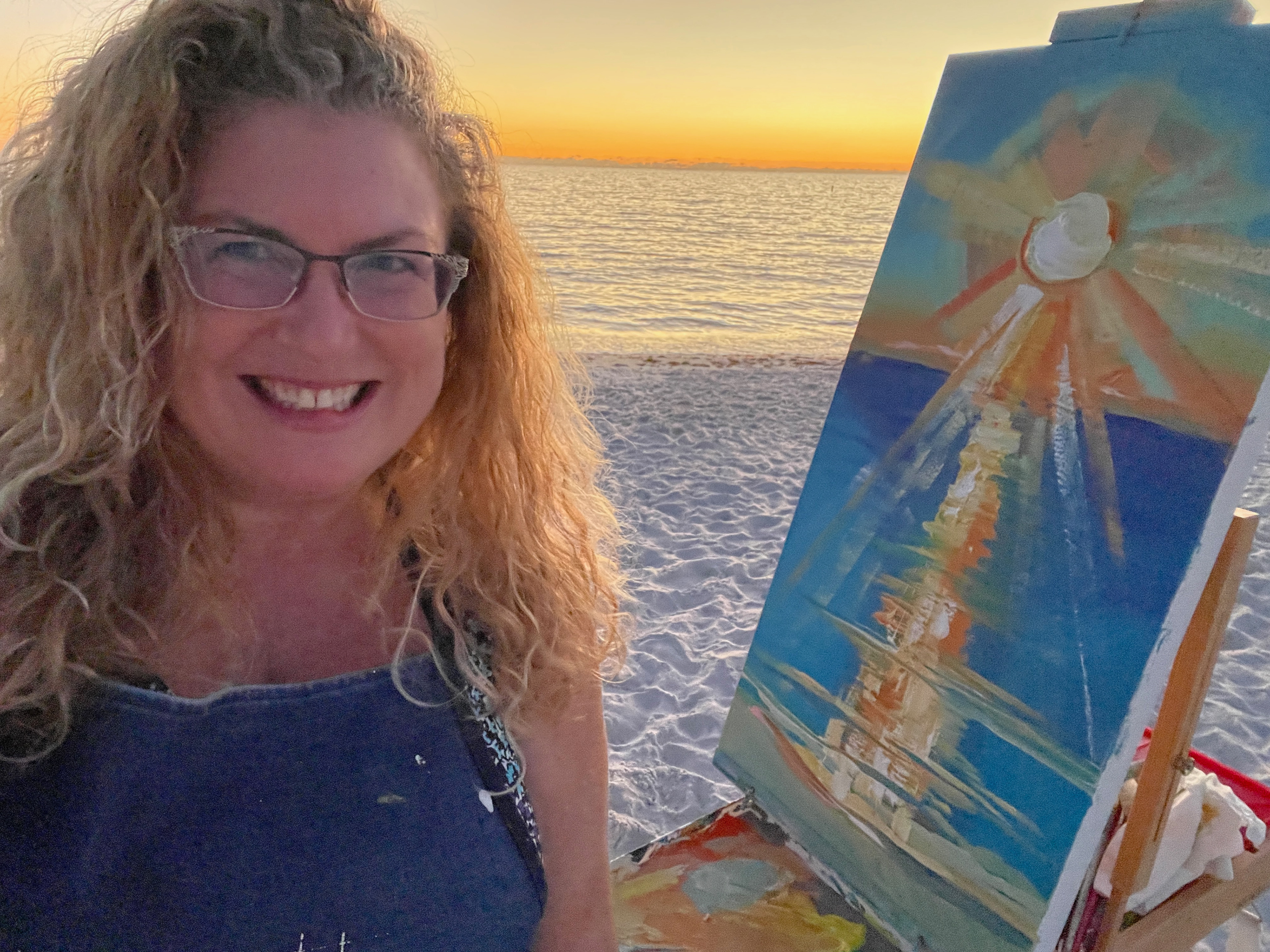 Kathleen Sienna Kelly Painting on Lido Key Beach December 2021