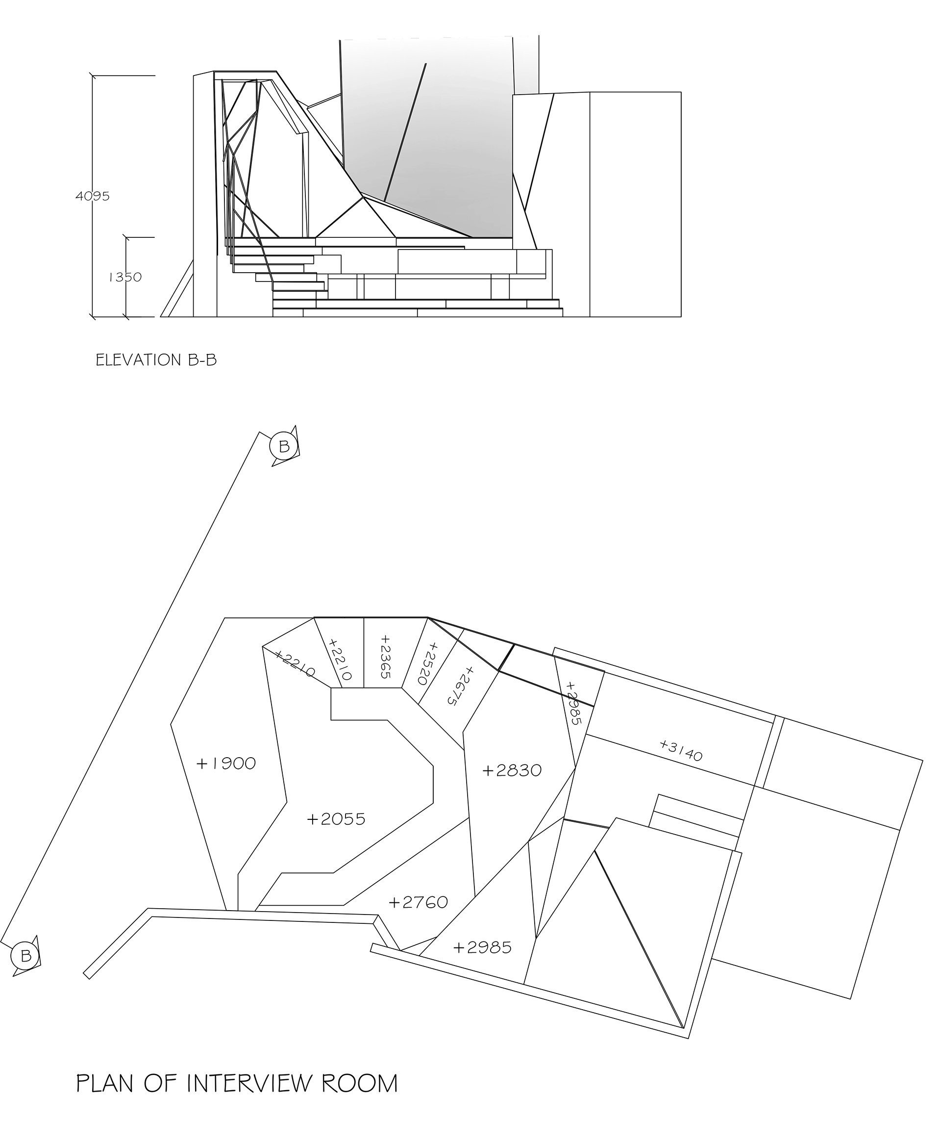 PLAN AND ELEVATION OF INTERVIEW ROOM