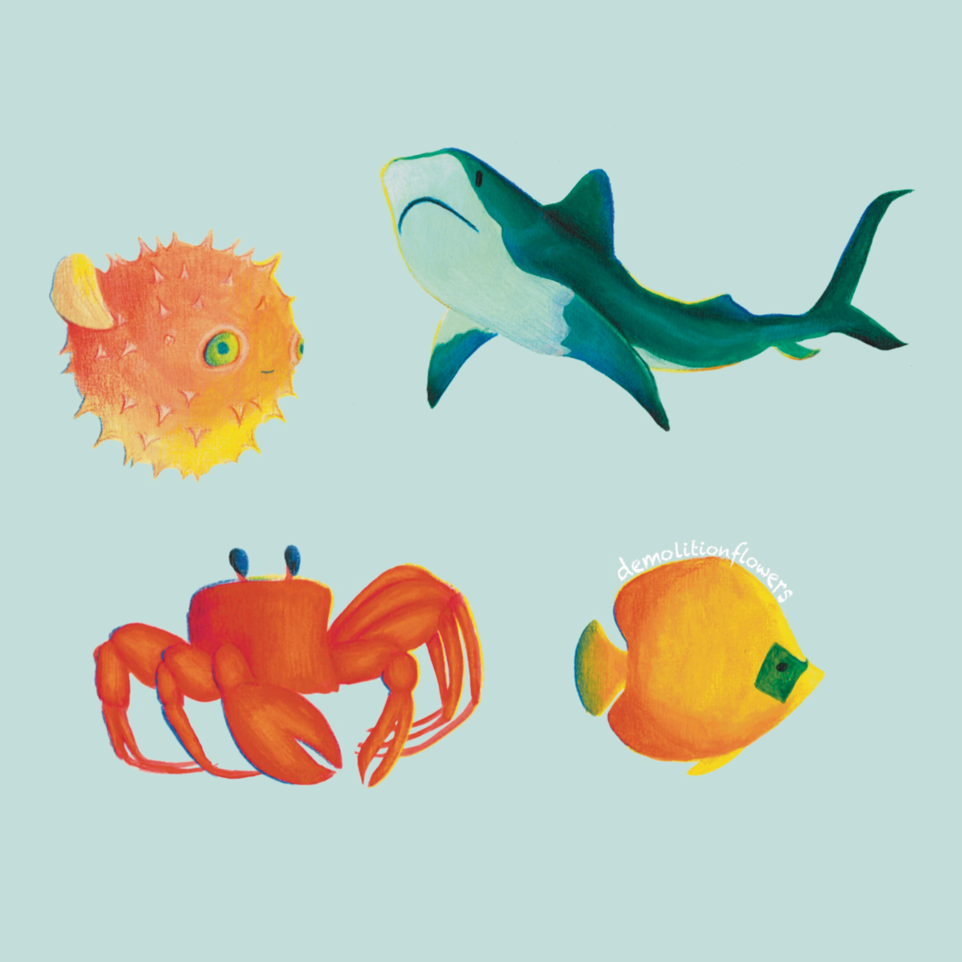 sea animals sheet - acrylics