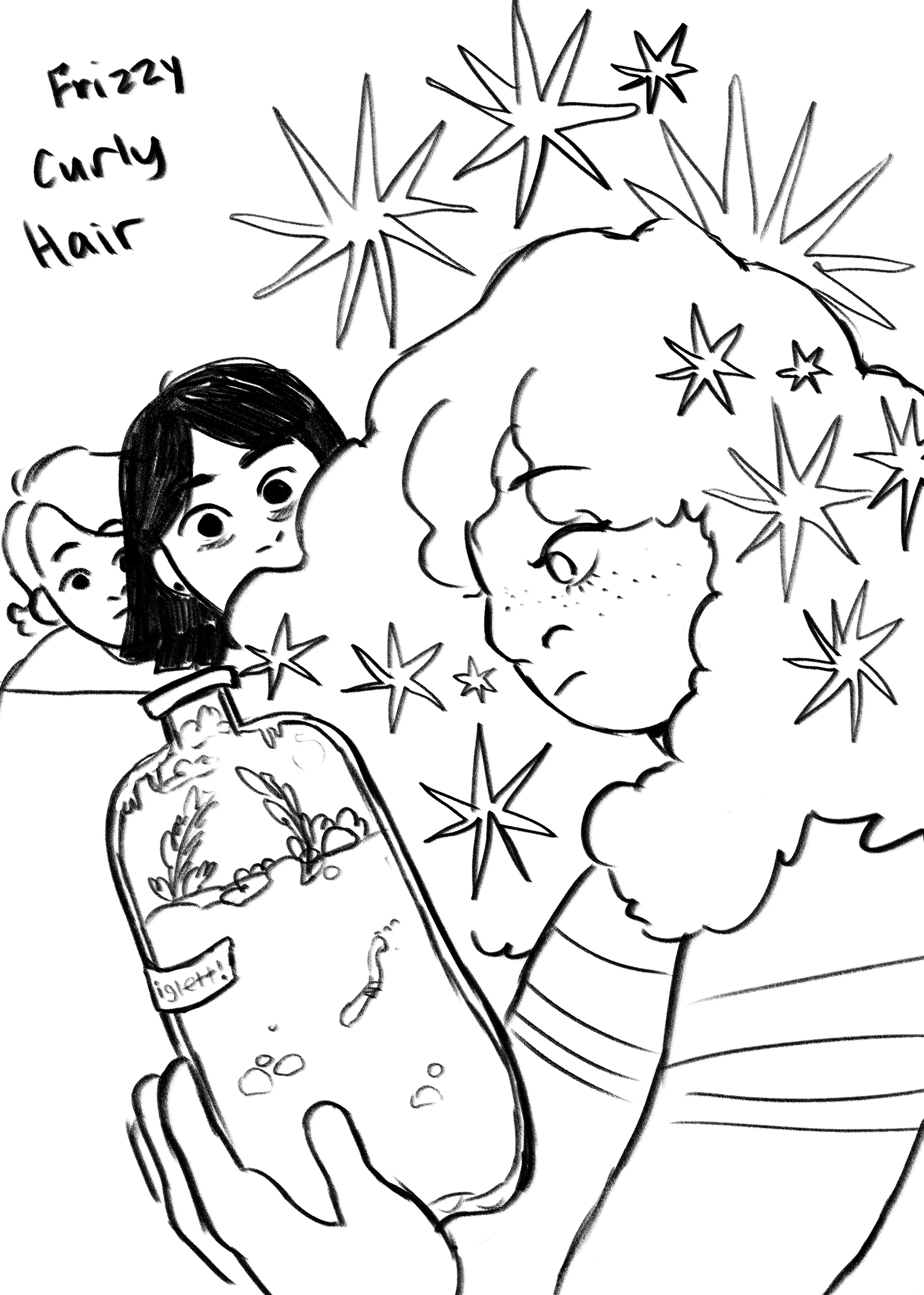 fuzzy curly hair