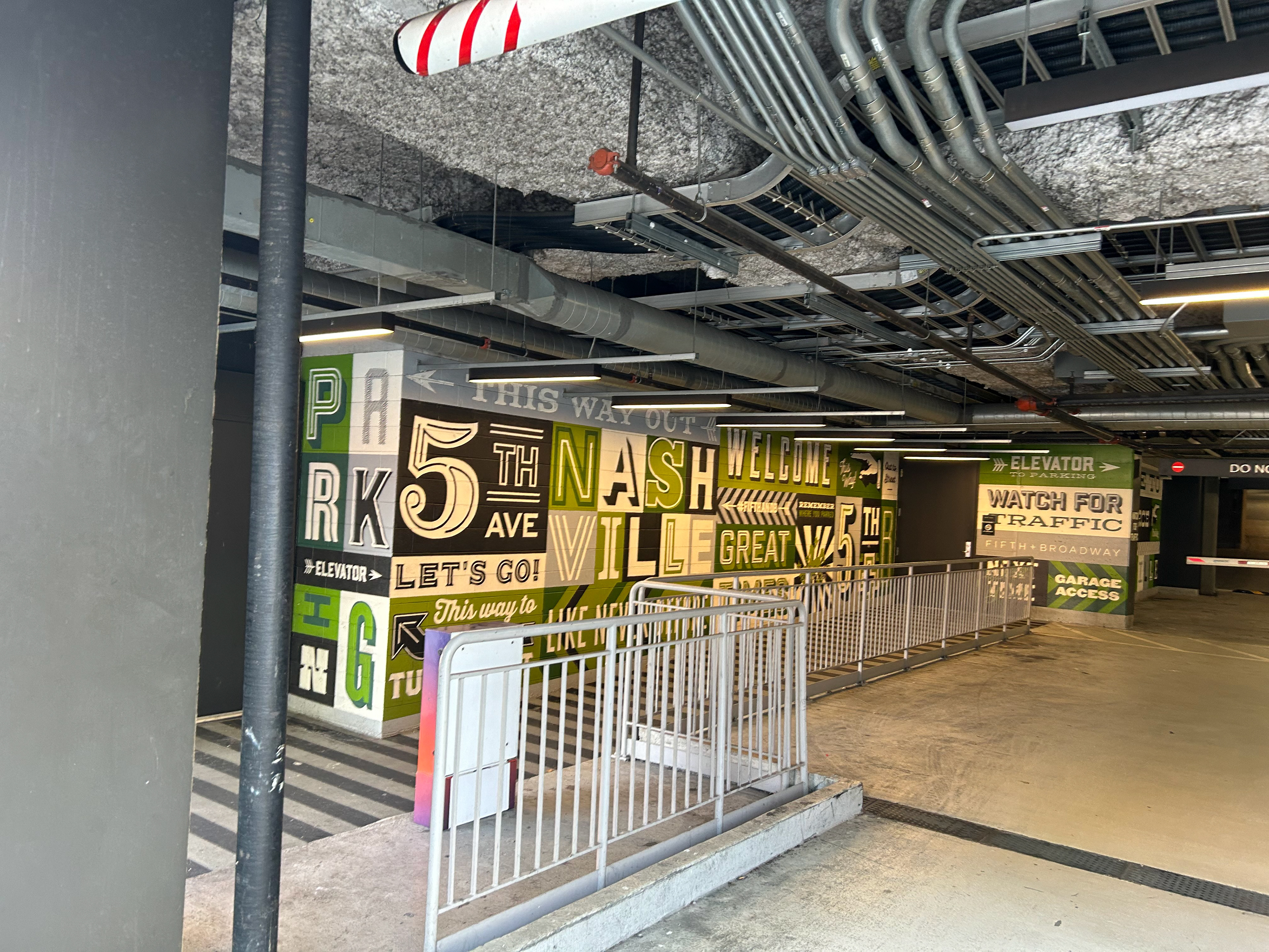 A mural at the entrance of a parking garage in downtown Nashville.
