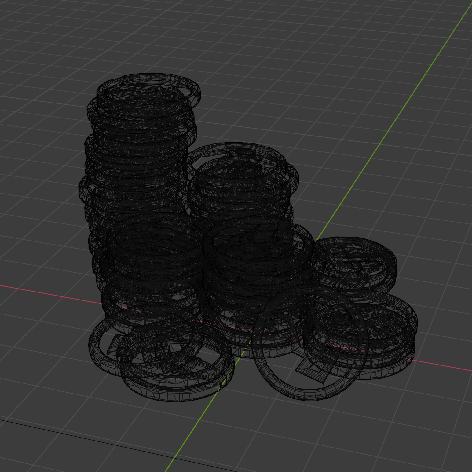 Wireframe of Charon's Obols based of Supergiant Games' Hades. Blender, 2021.