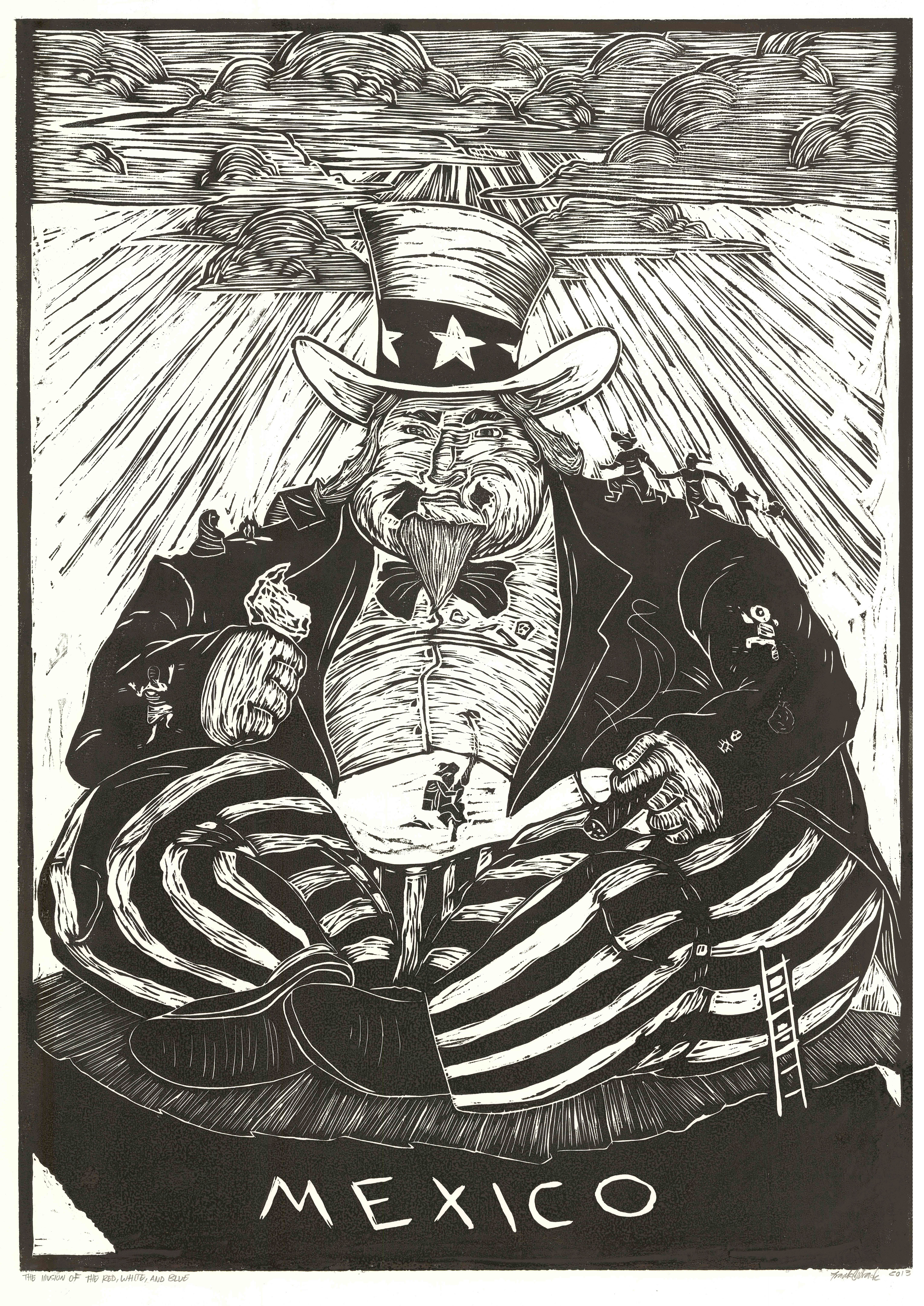 "The Illusion of the Red, White, and Blue" | Woodcut | 2'x4'