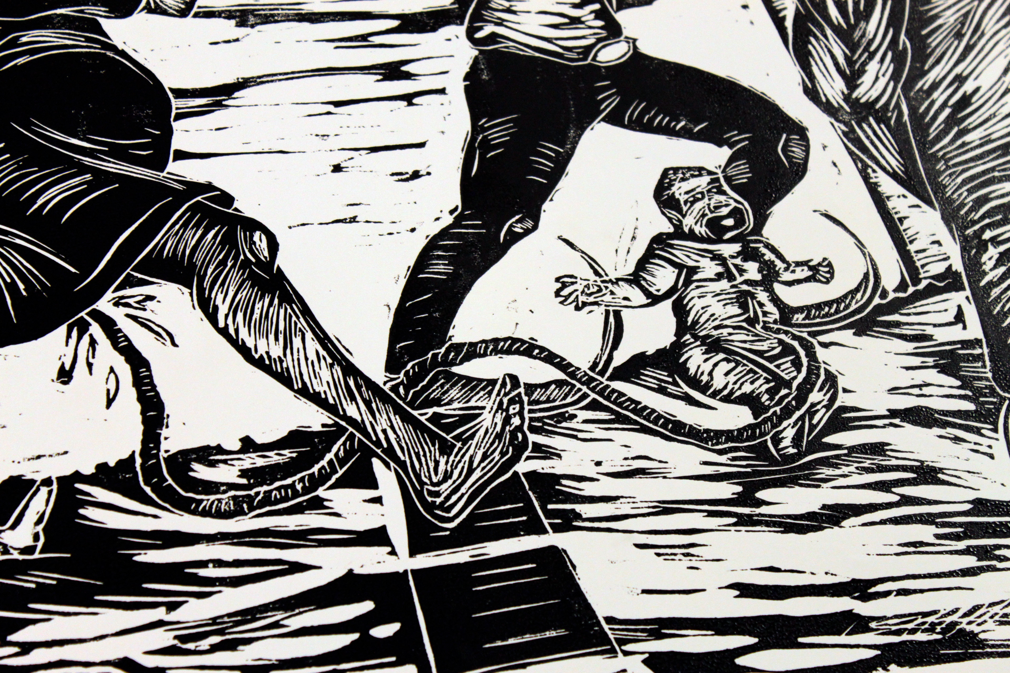 "Chasing the American Dream" | Woodcut | 4'x8'' (detail))