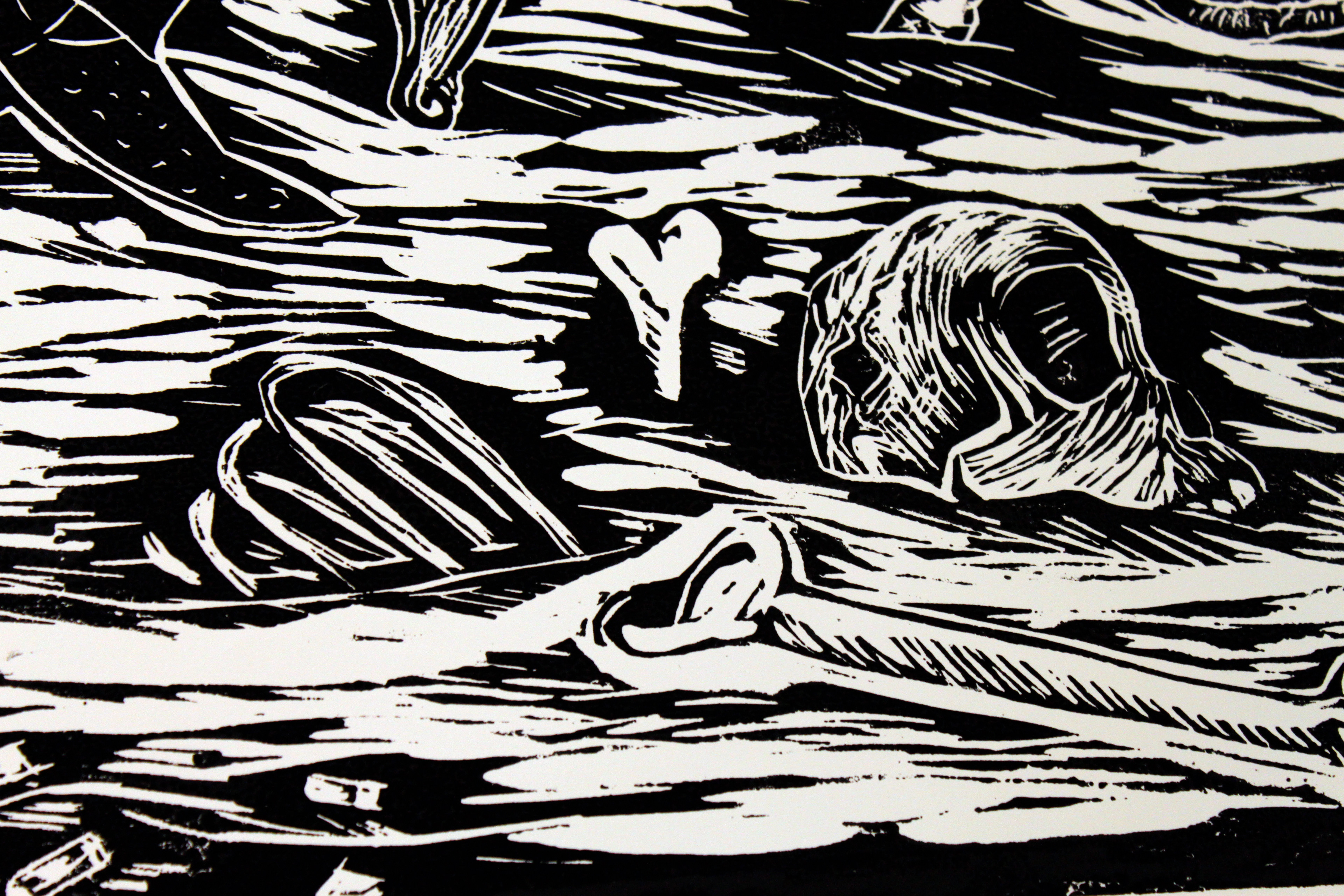 "Chasing the American Dream" | Woodcut | 4'x8'' (detail))