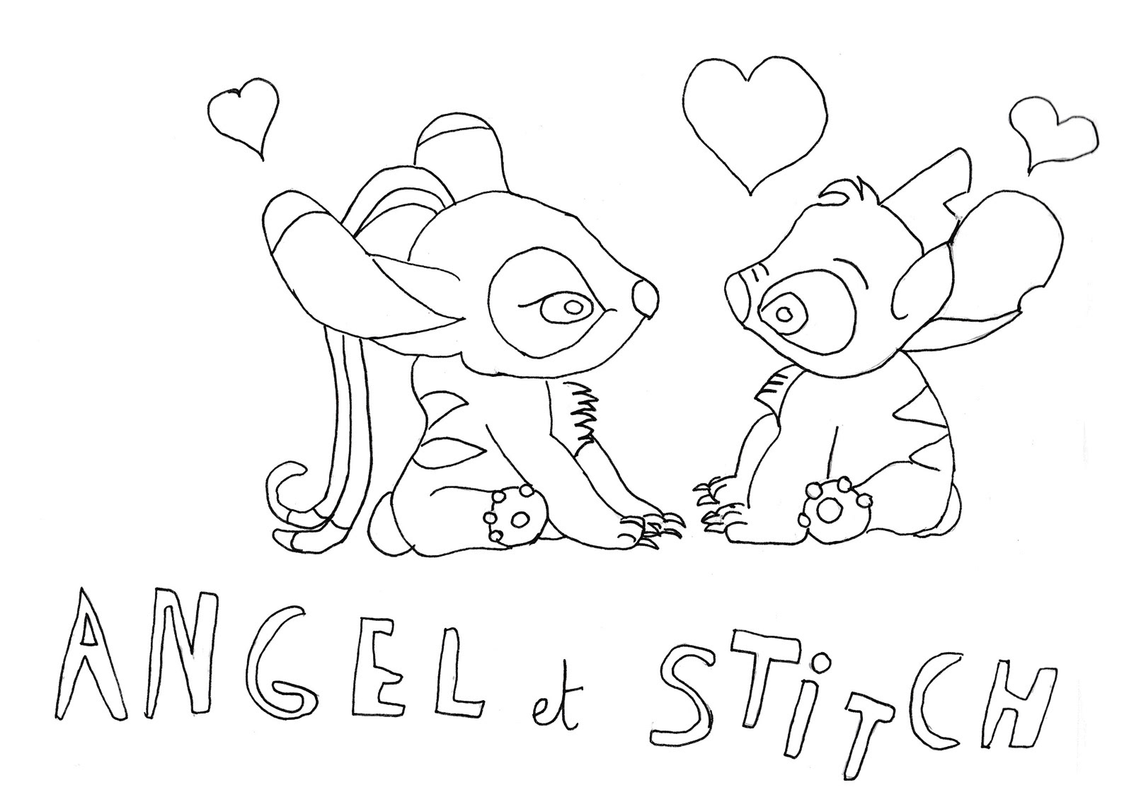 Coloriage Stitch et ange - Coloriages Enfant