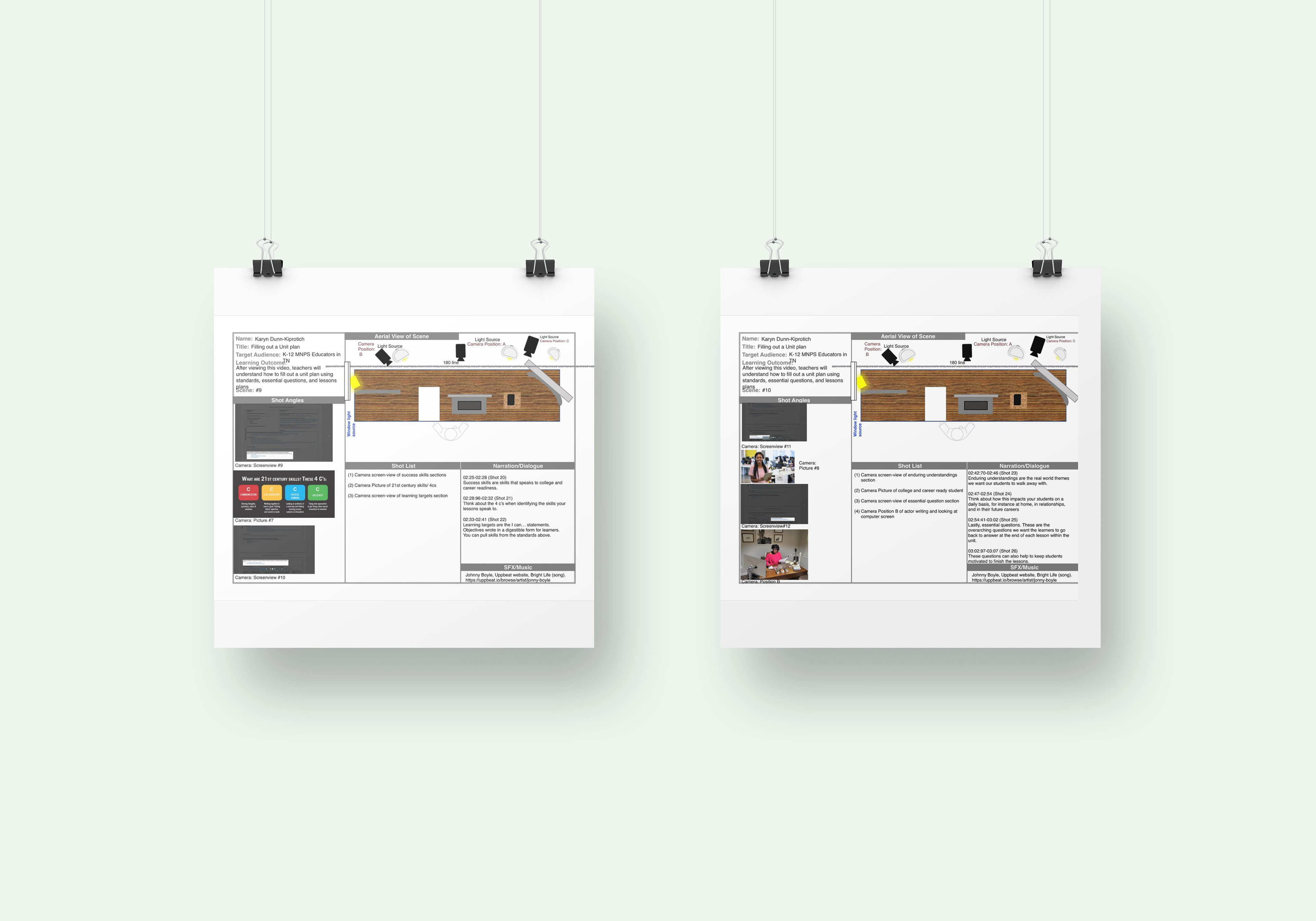 Script included as well as camera and lighting angles