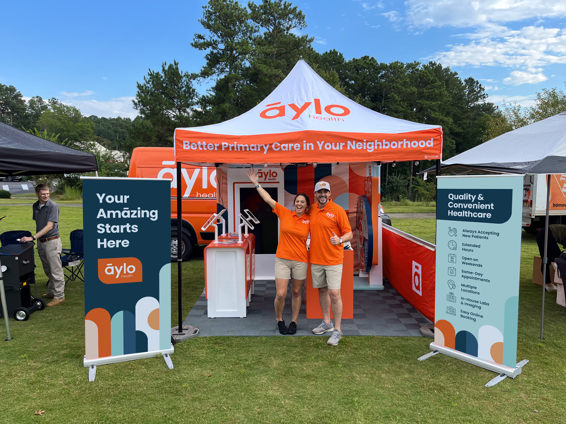 Aylo Health Activation Tent Setup.