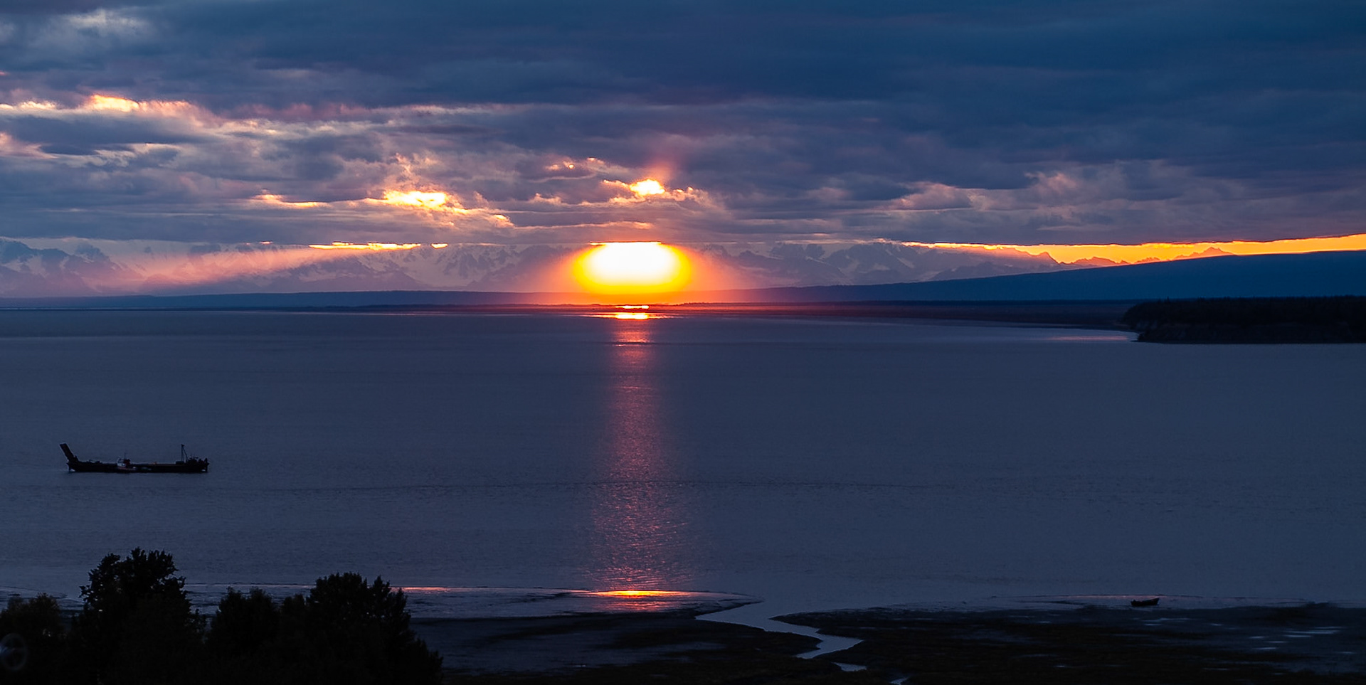 Snowy reflection on hills