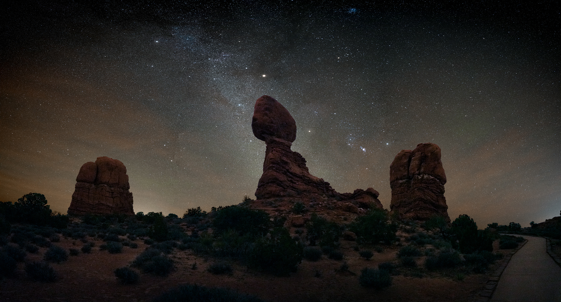 Balanced Rock Winter Milky Way Panorama