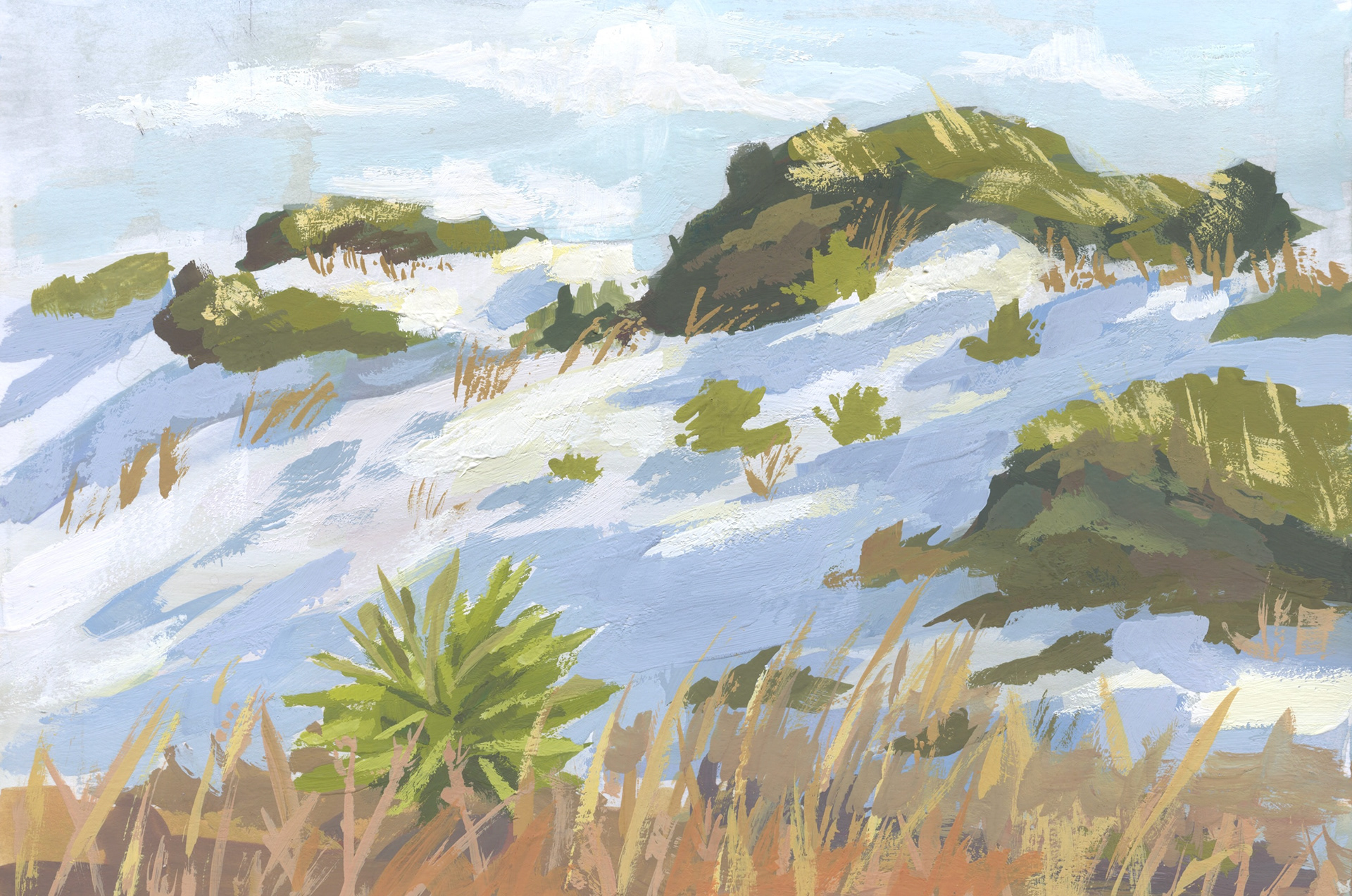 Beach Dunes Plein Air, gouache