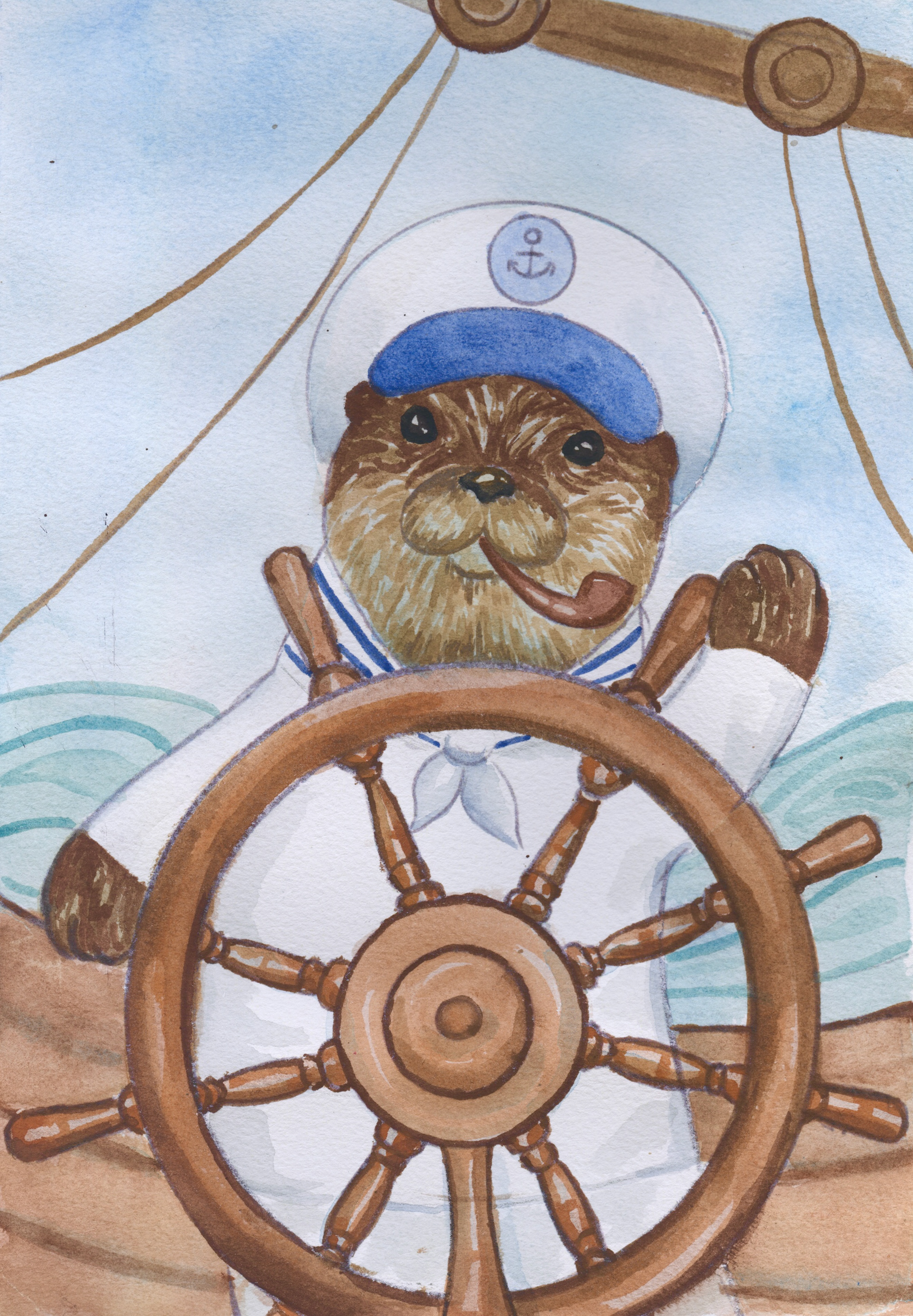 Otter Sailor, watercolor