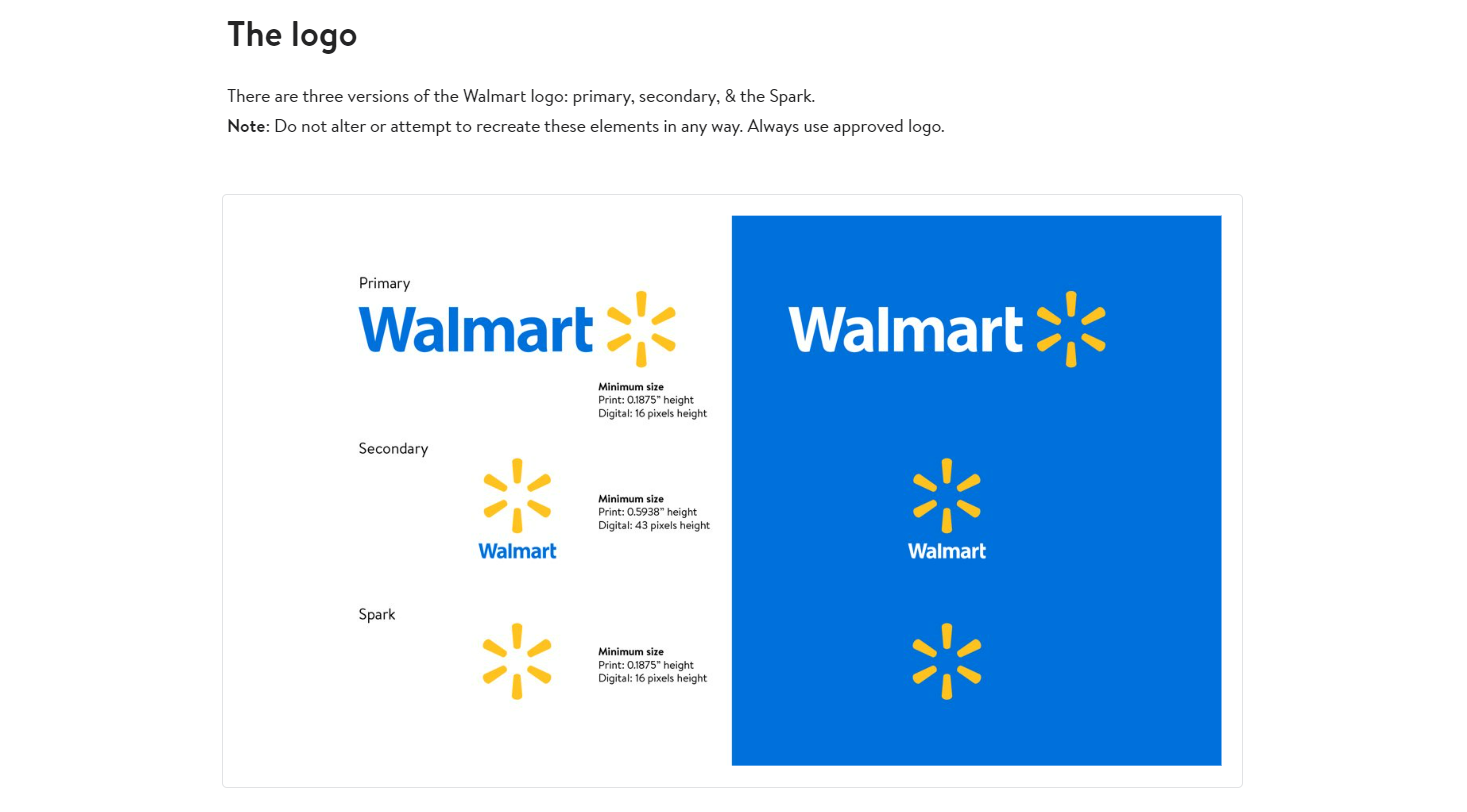 Walmart logos from brand guide