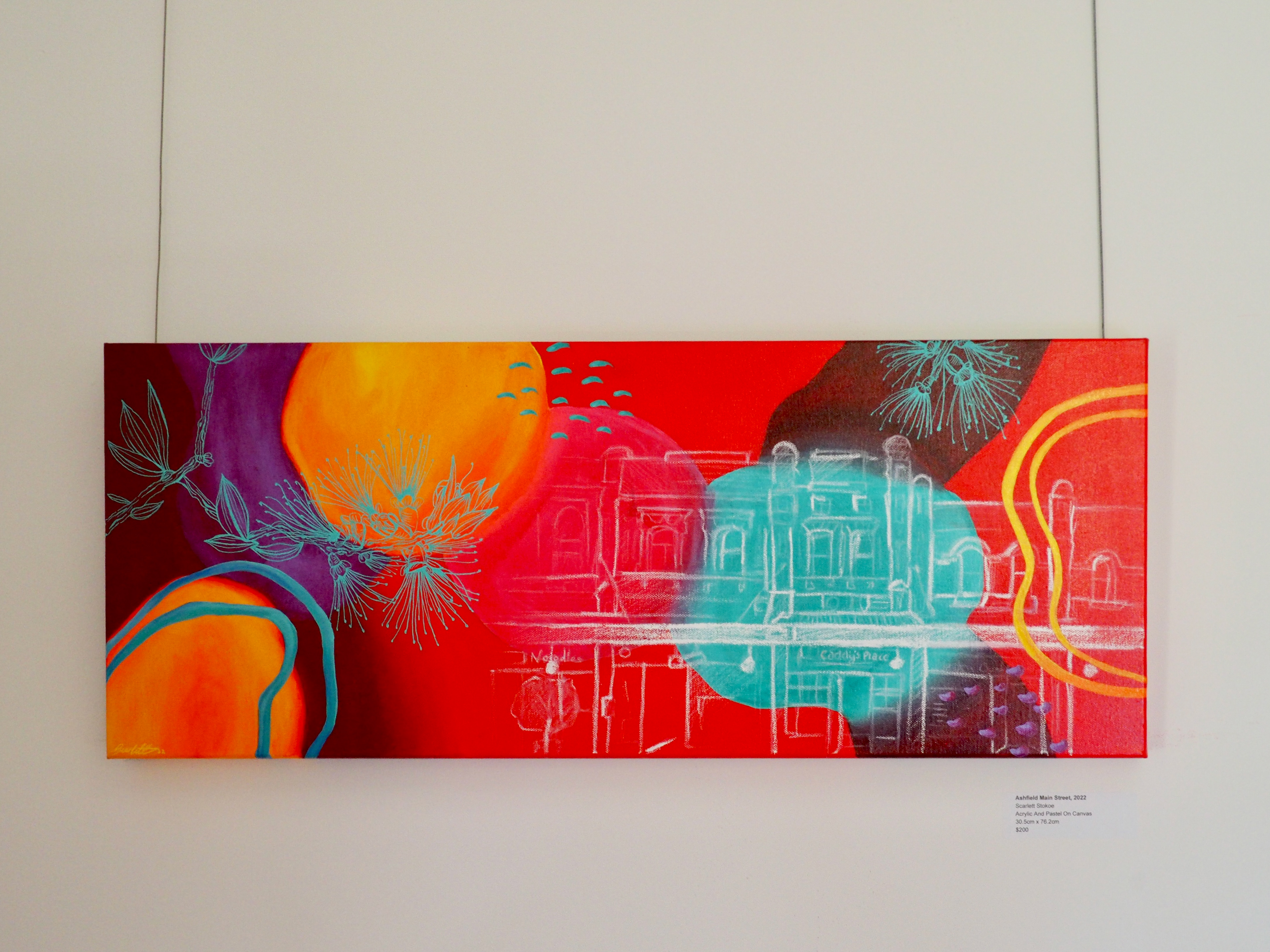 Ashfield Main Street, Acrylic and pastel on canvas, 30.5cm x76.2cm