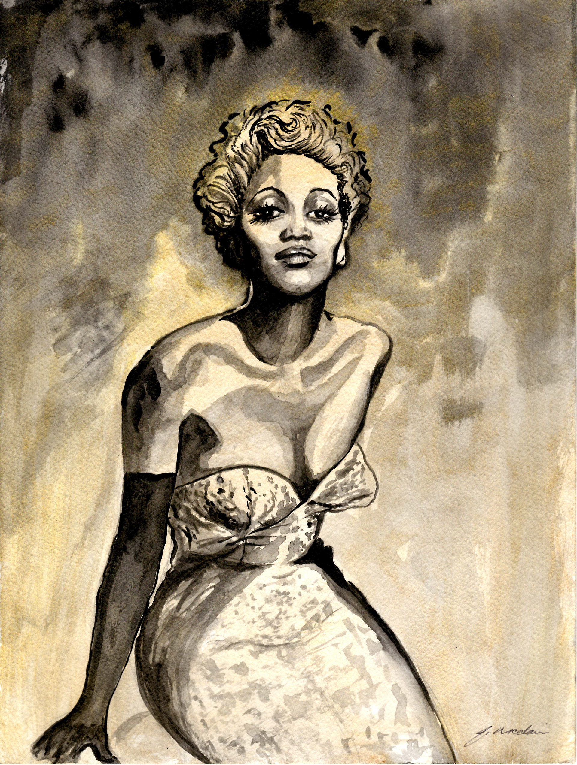 Joyce Bryant original water color. Dubbed the black Marilyn Monroe