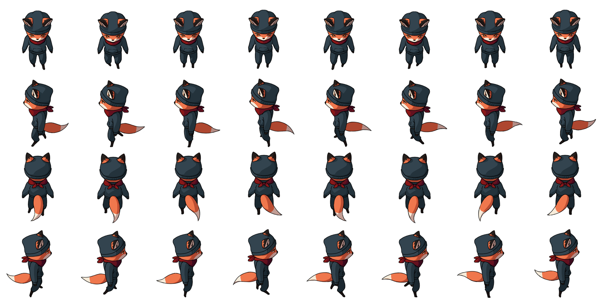 fox walk cycle filmstrip