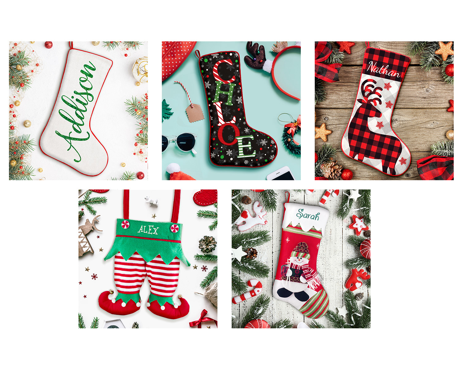 I composited our most popular stockings into backgrounds that matched the "personality".