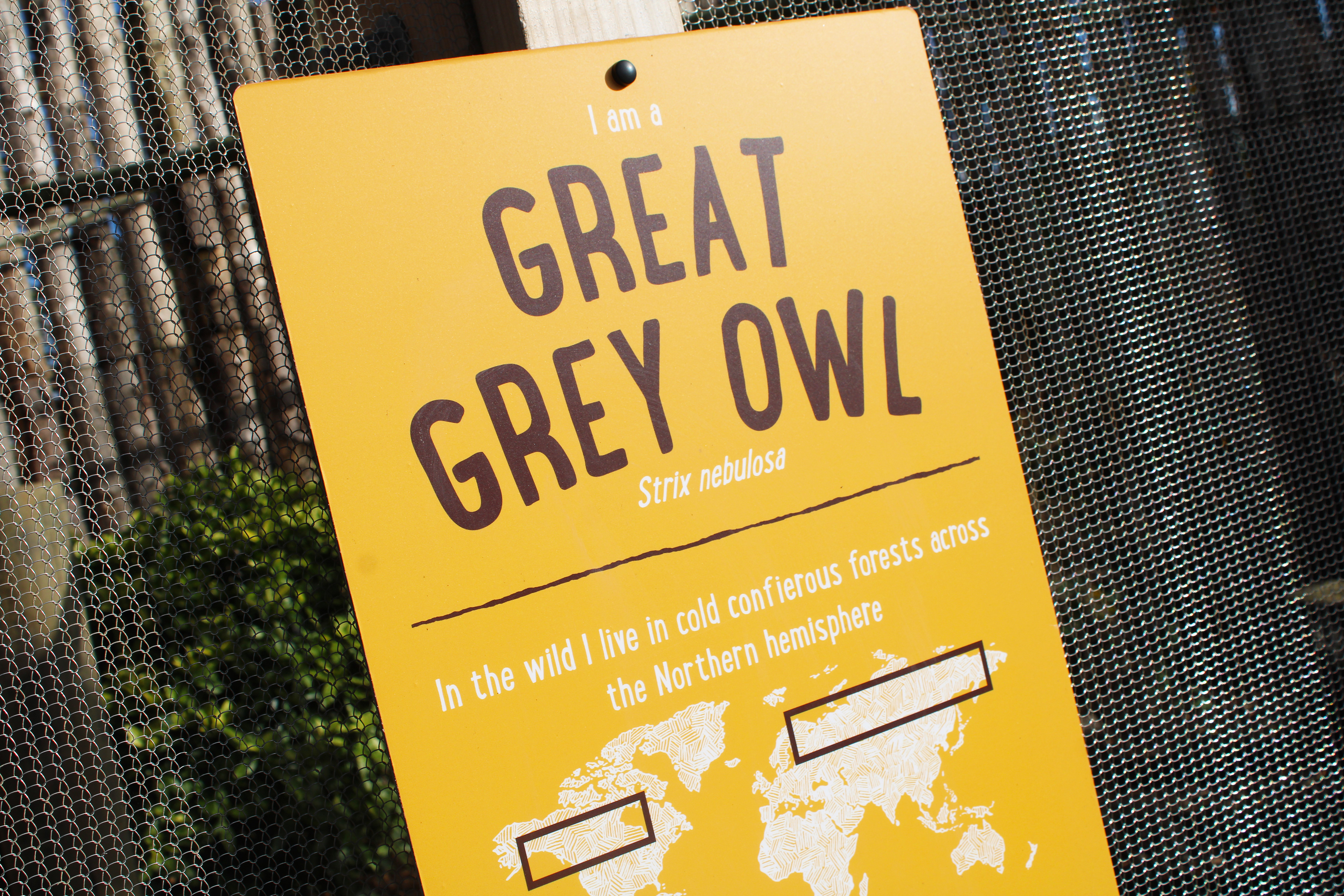 Owl Enclosure - Simple factual signage backed on dibond digital print