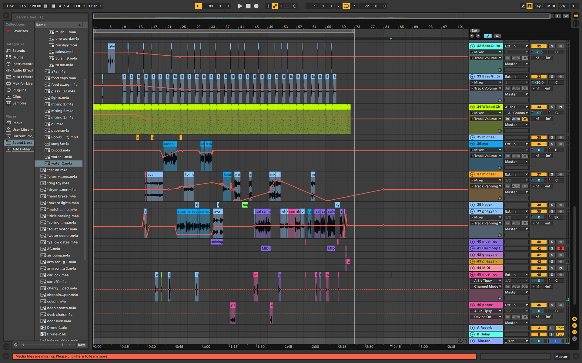 Final layout of sound composition on Ableton Live