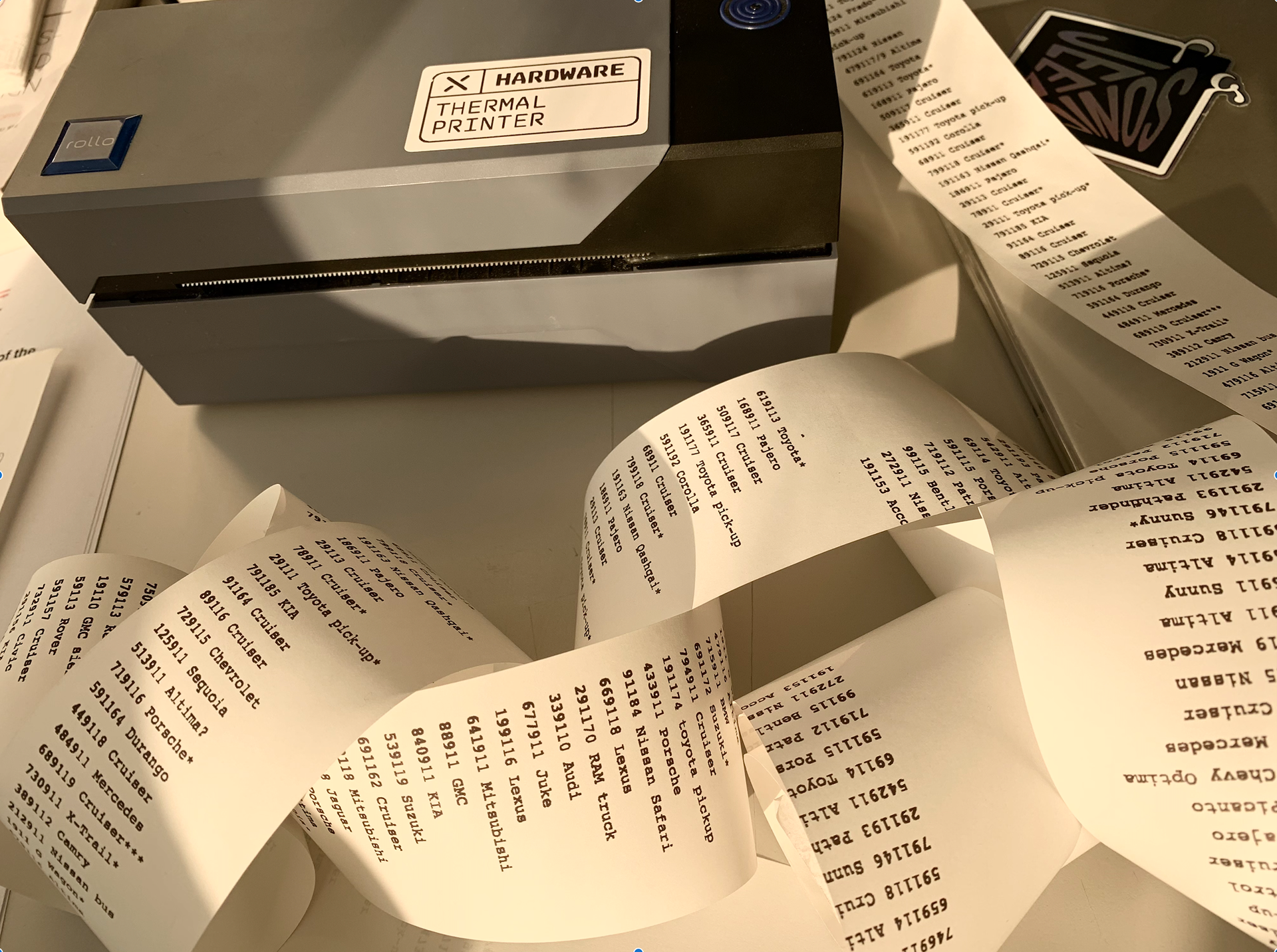 Experimentation with thermal printer as part of exhibition