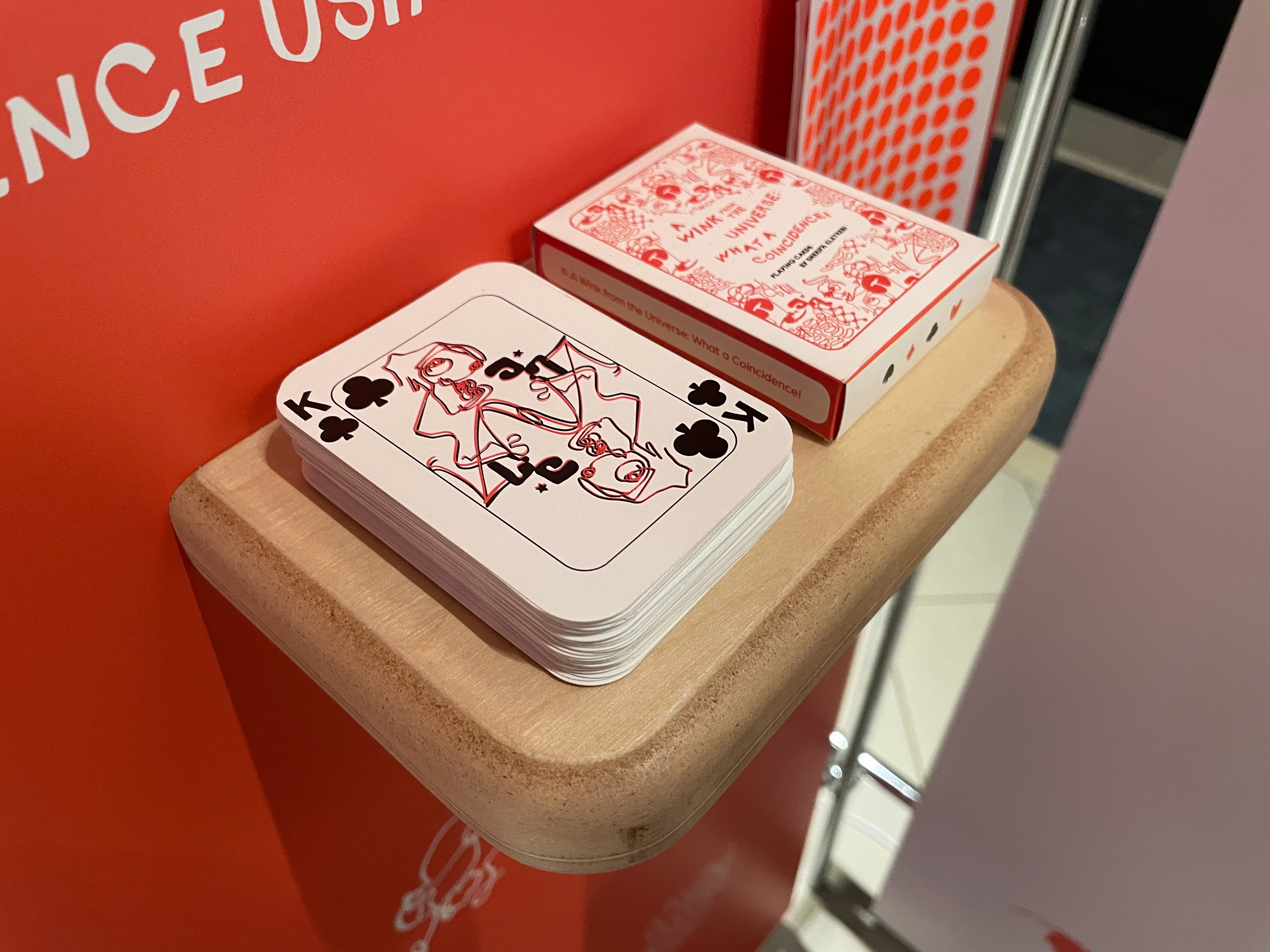 Deck of cards + packaging on handmade wooden shelf