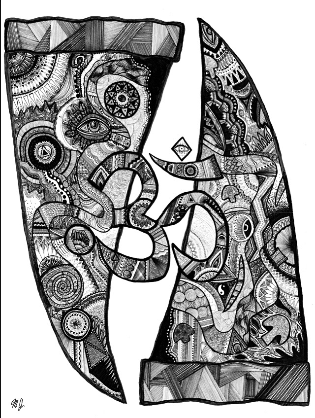 Zentangle Pizza for Restaurant, Archival Ink on Paper, 2014