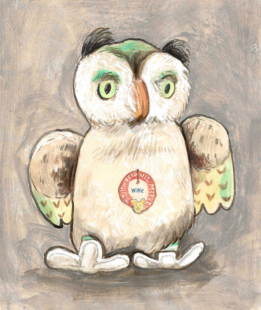 Wittie the Owl. Vintage Steiff soft toy.  Featured in the Only Owls zine  (Third-Hand History).