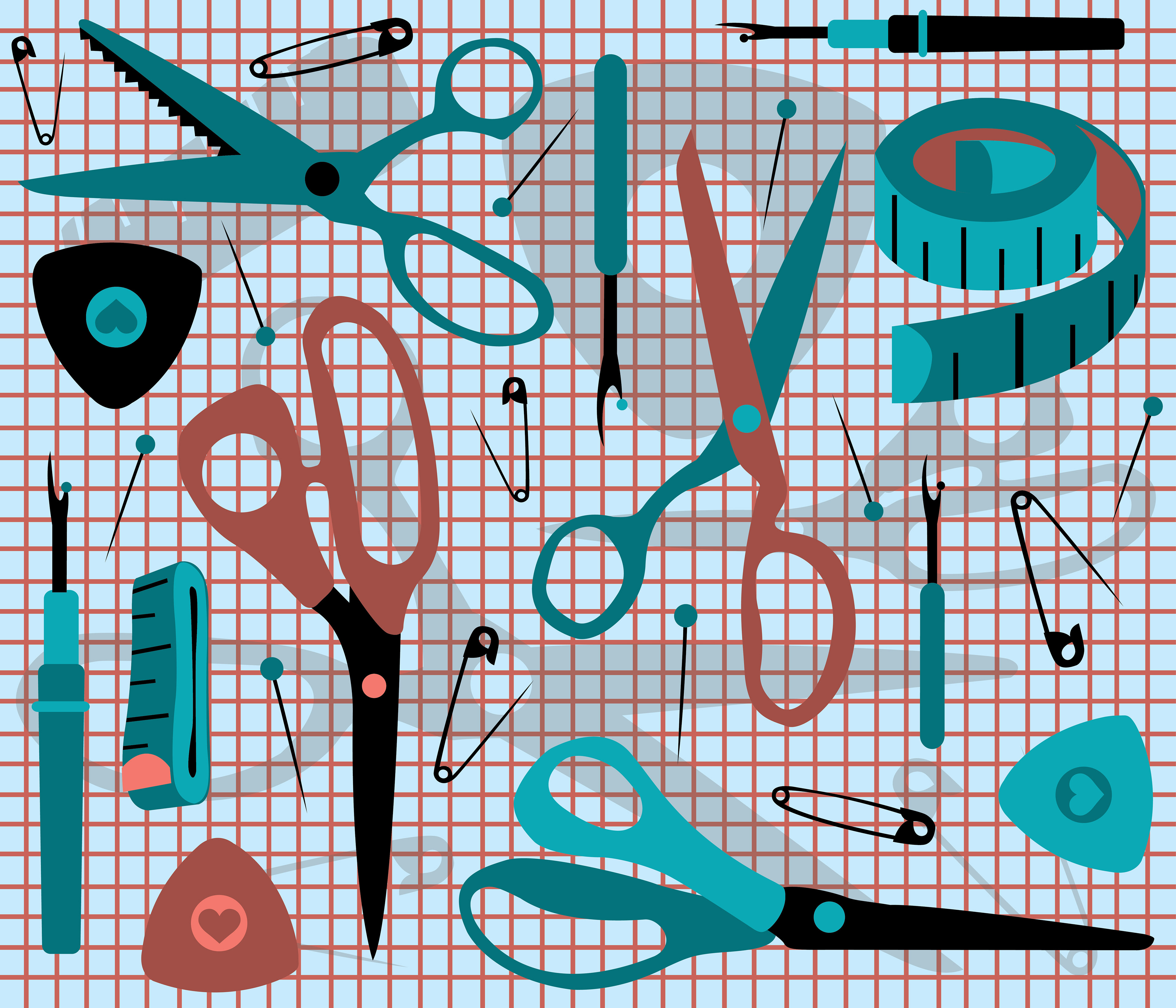 Collection of sewing-themed designs for Spoonflower.