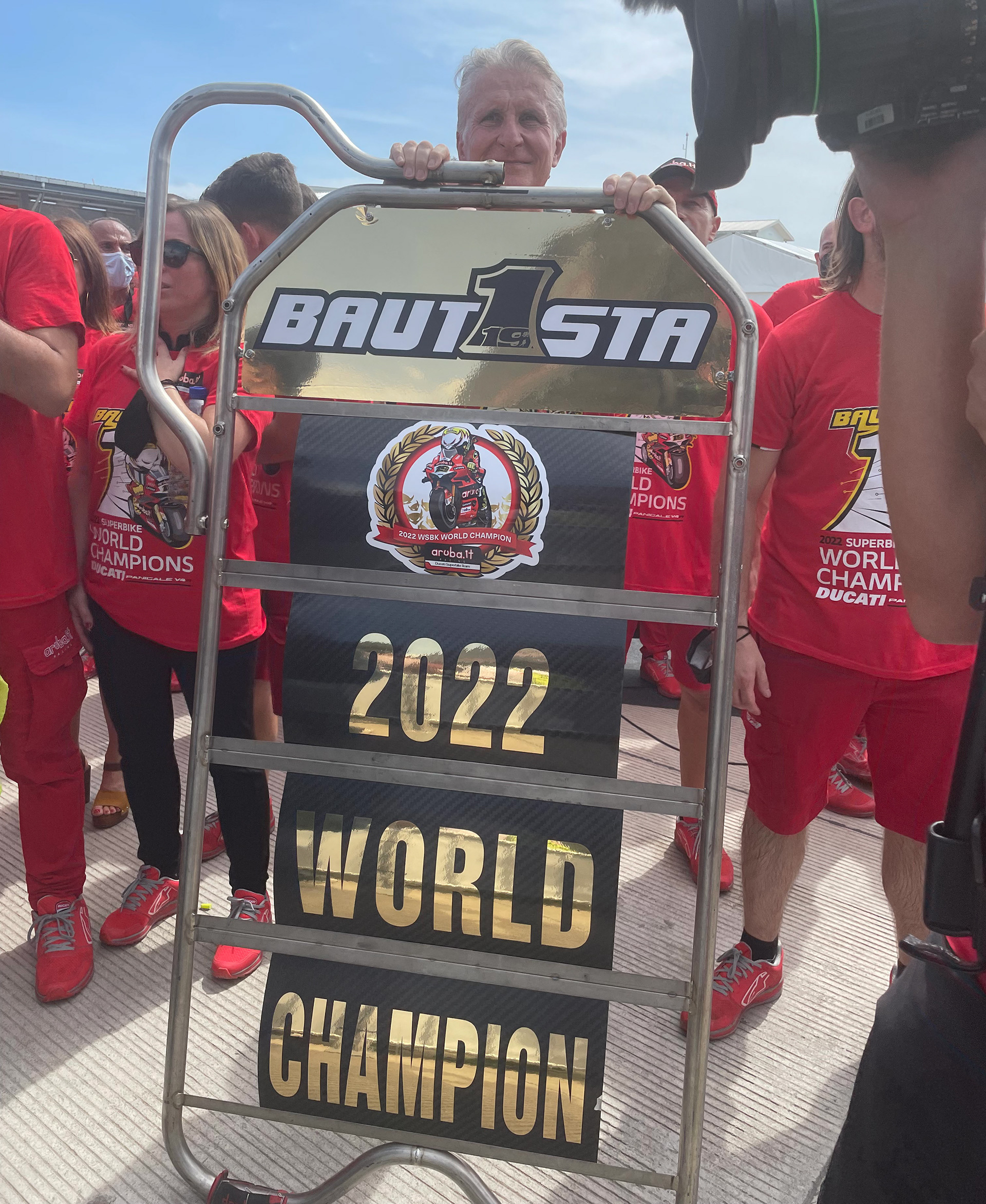 Paolo Ciabatti with the pit board design in Mandalika 2022