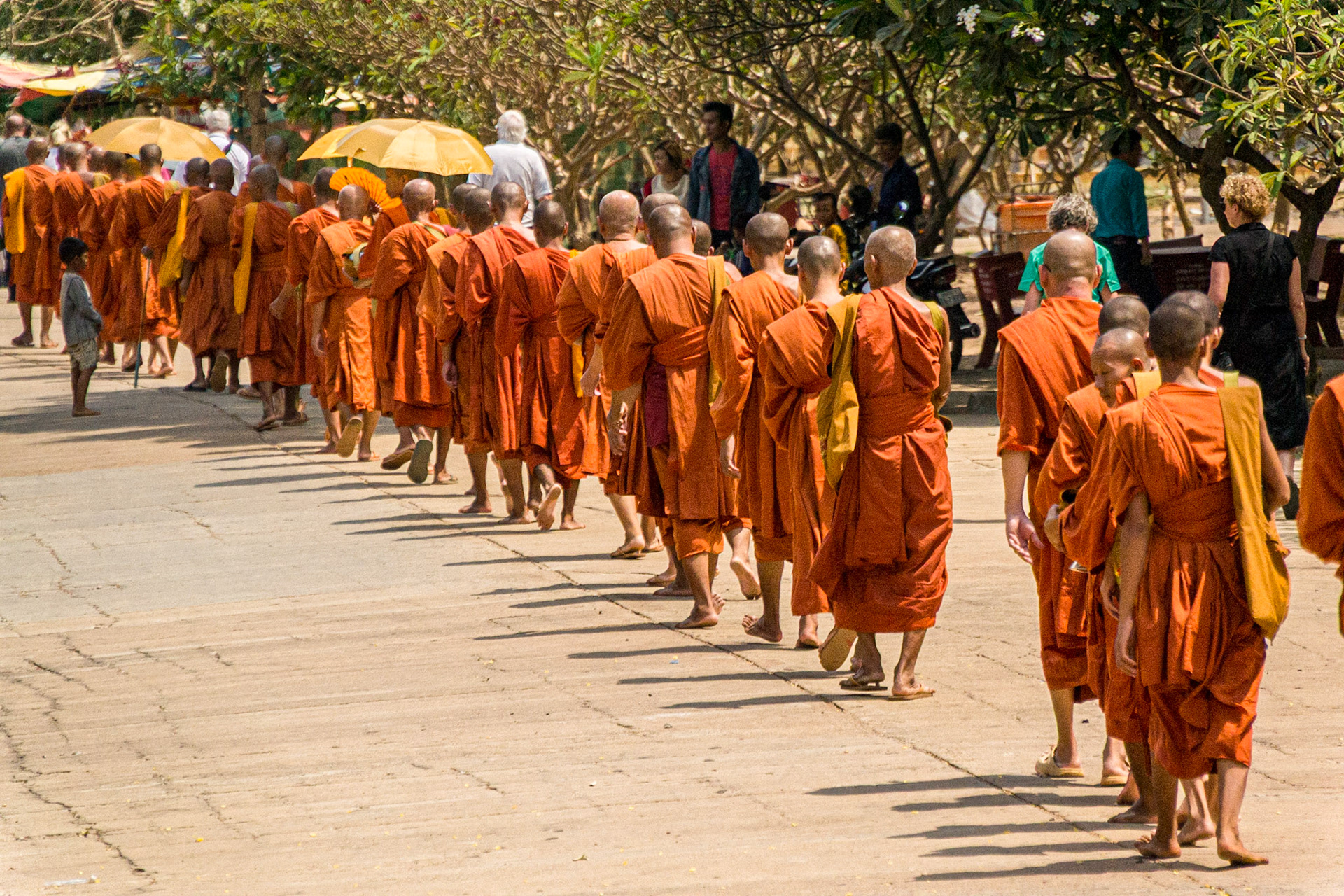 Monks making their way to the dining hall.