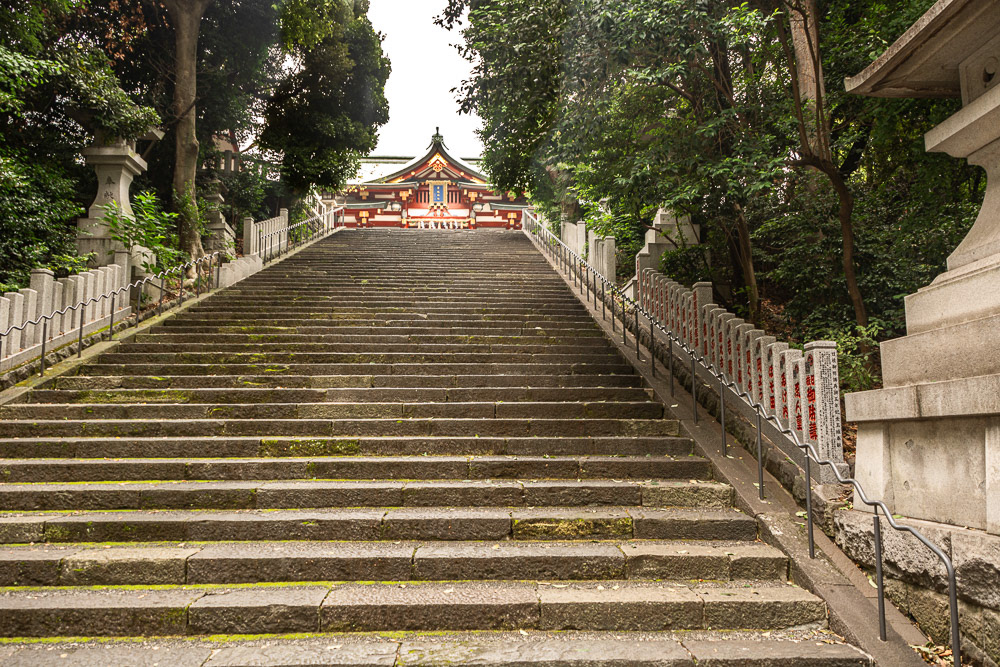 Stairs leading to the 500-year-old Hie Jinja Shrine