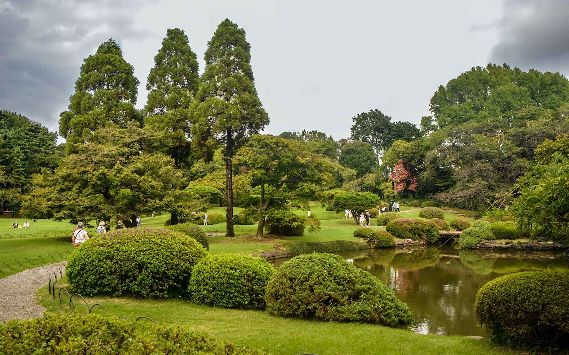 Shinjuku-Gyoen Gardens, a splash of colour in the distance.