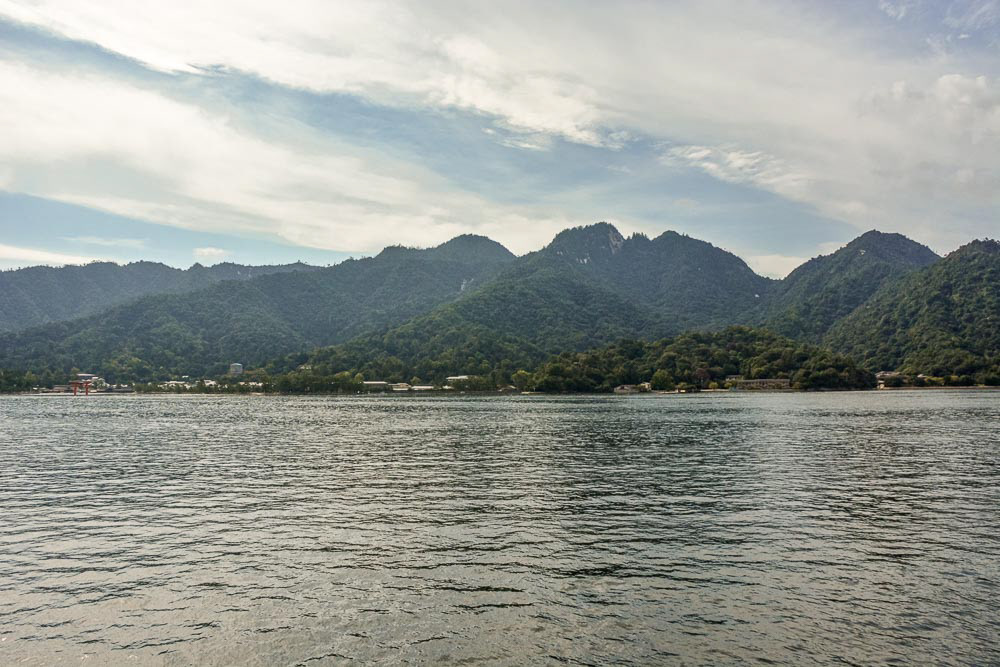 Hiroshima Bay looking towards Itsukushima Island, popularly known as Miyajima (Shrine Island in Japanese).