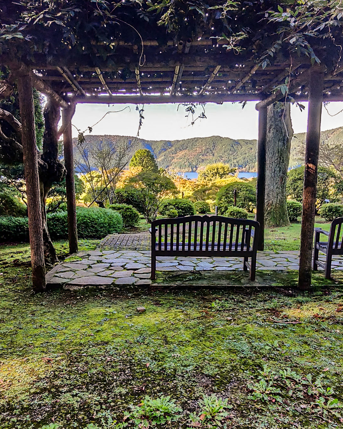 View from the gardens of Odakyu Hotel de Yama overlooking Lake Ashinoko.