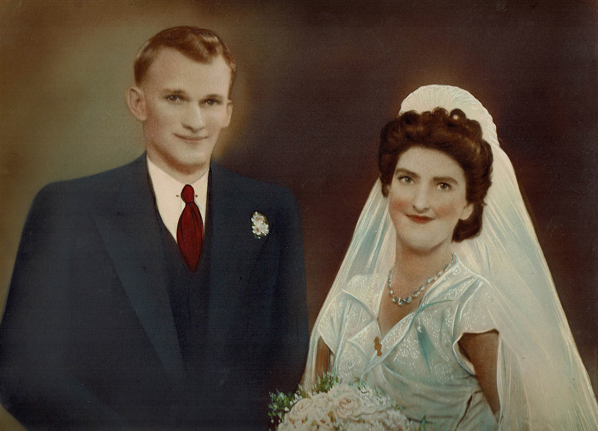Ed and Nell wedding day - studio portrait.