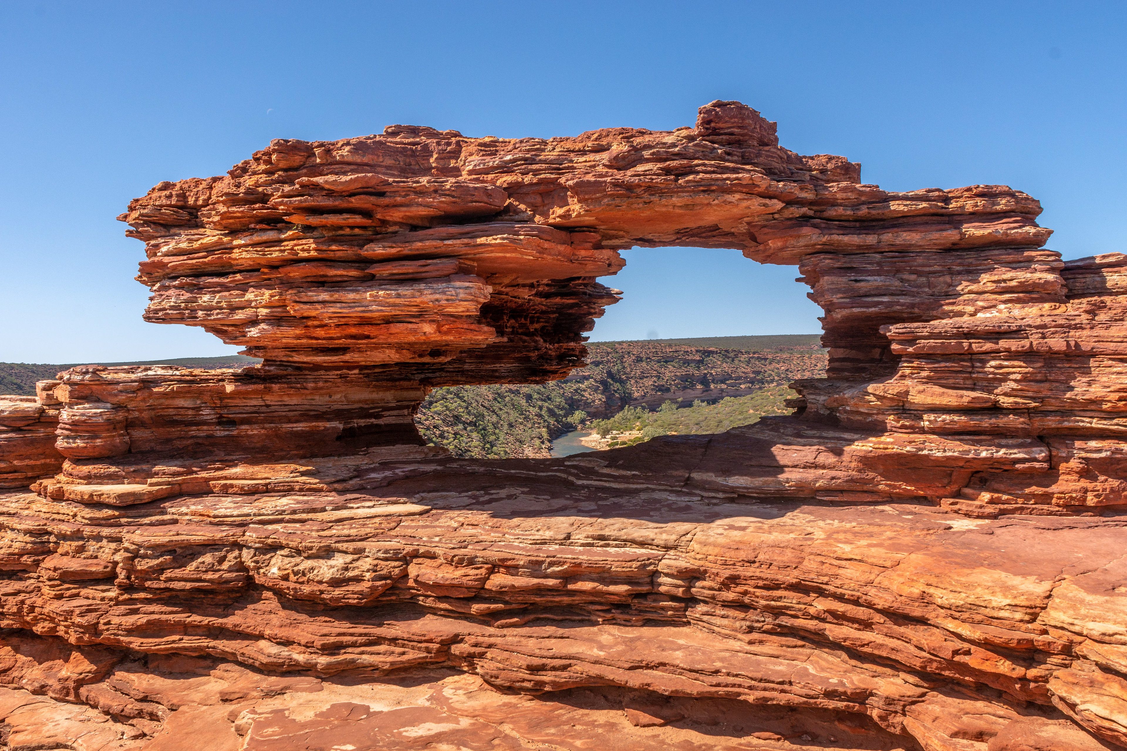 Natuers Window framing the Murchison River below, a popular tourist destination for a "selfie".