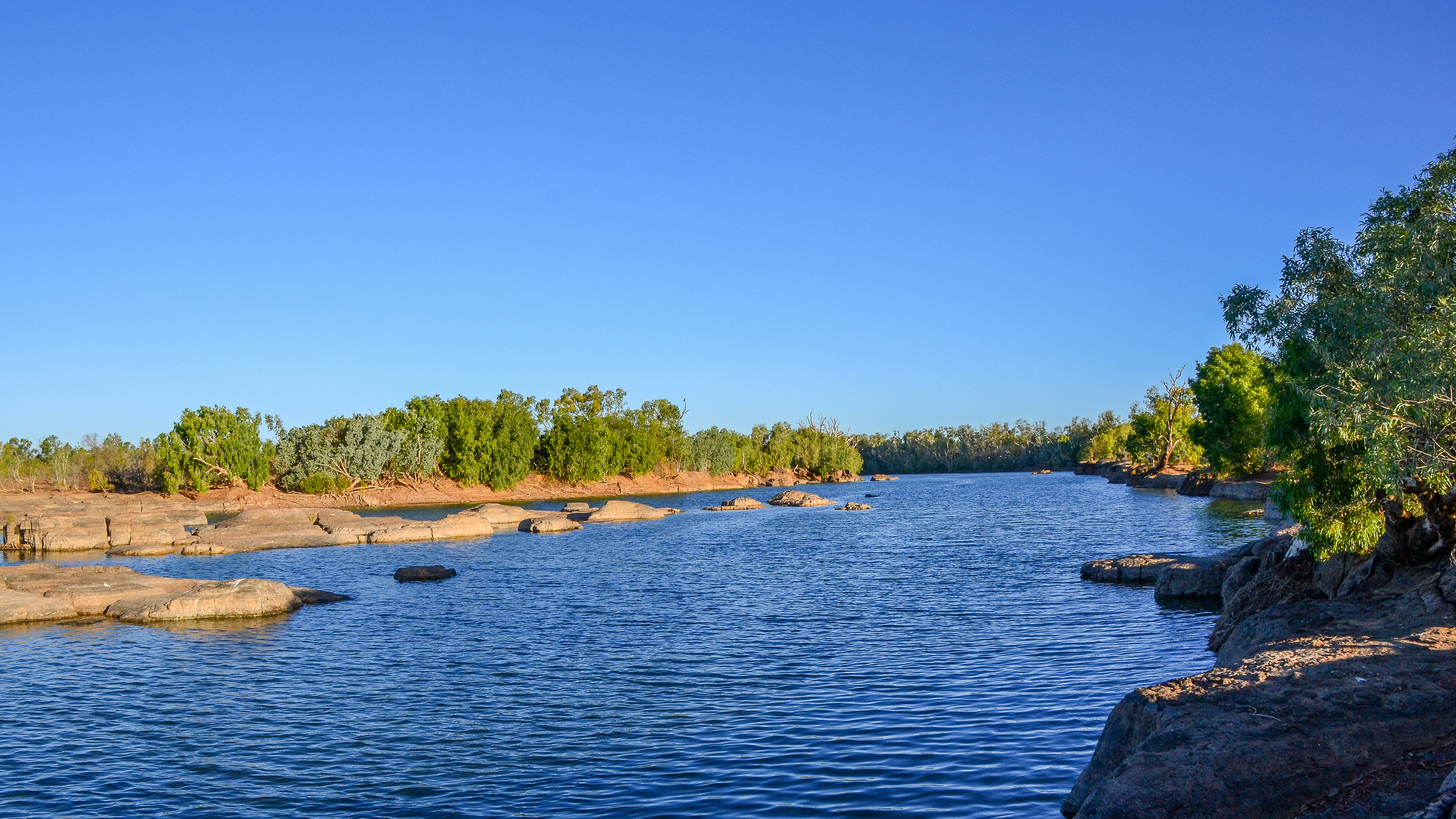Leichhardt River looking upstream from road crossing and falls.