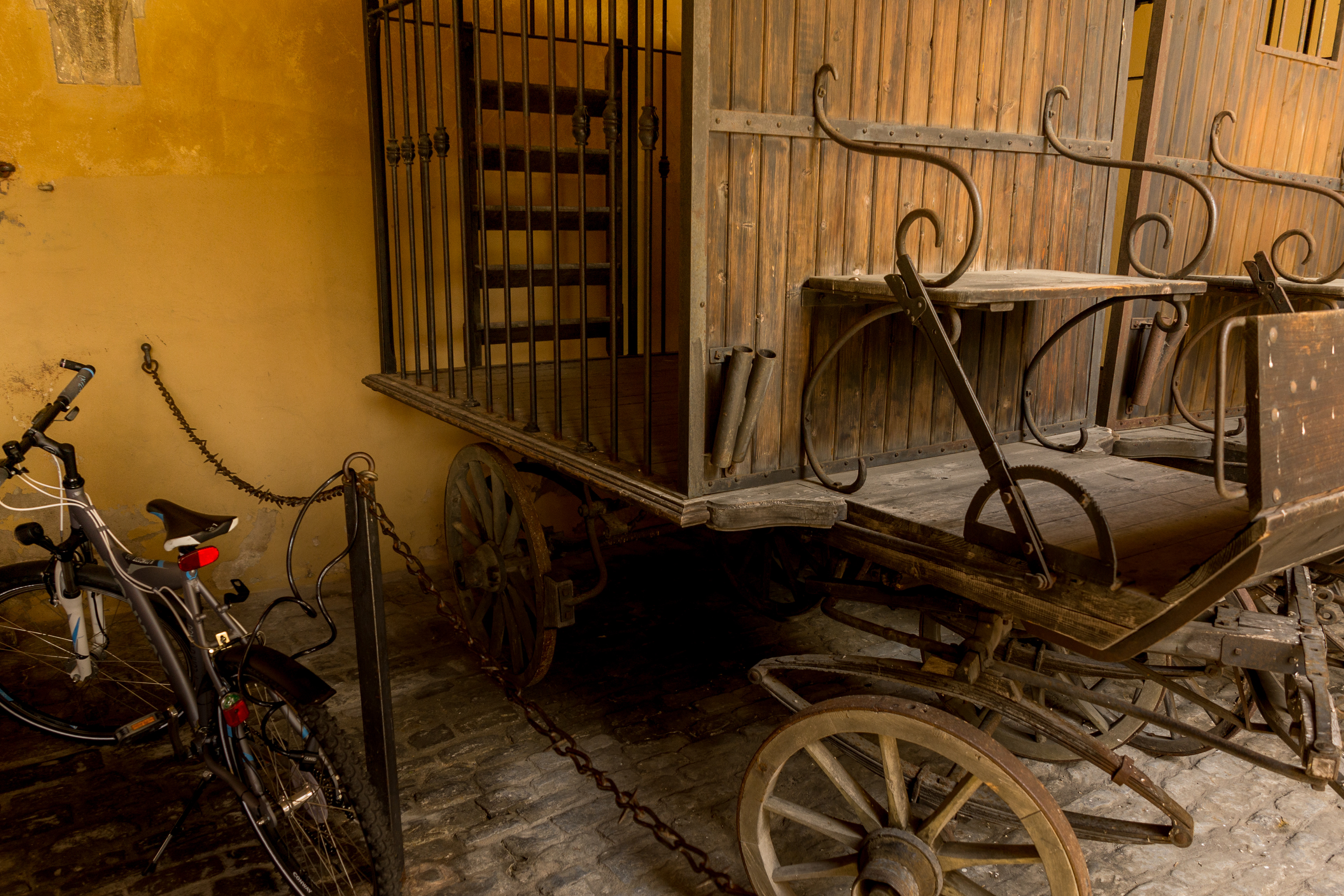 Medieval jailers wagon in the museum.